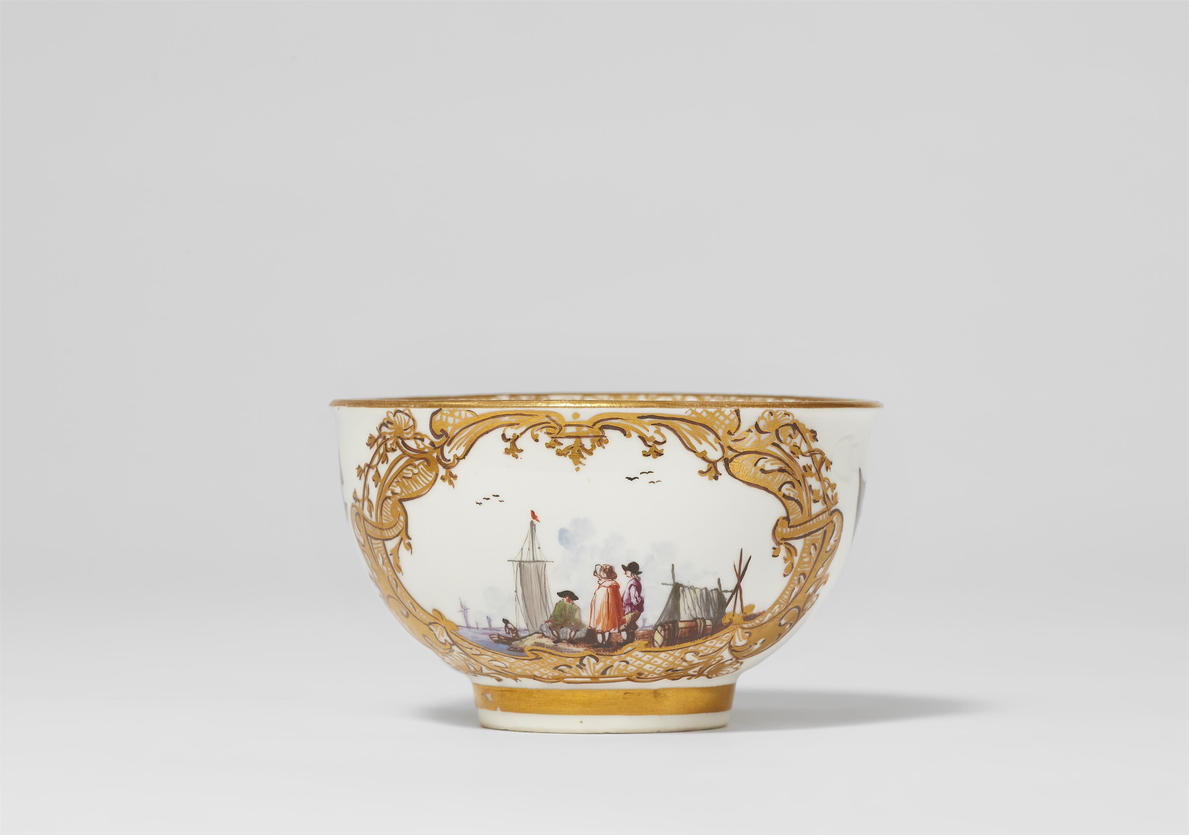 A Meissen porcelain tea bowl and saucer with merchant navy scenes - image-3