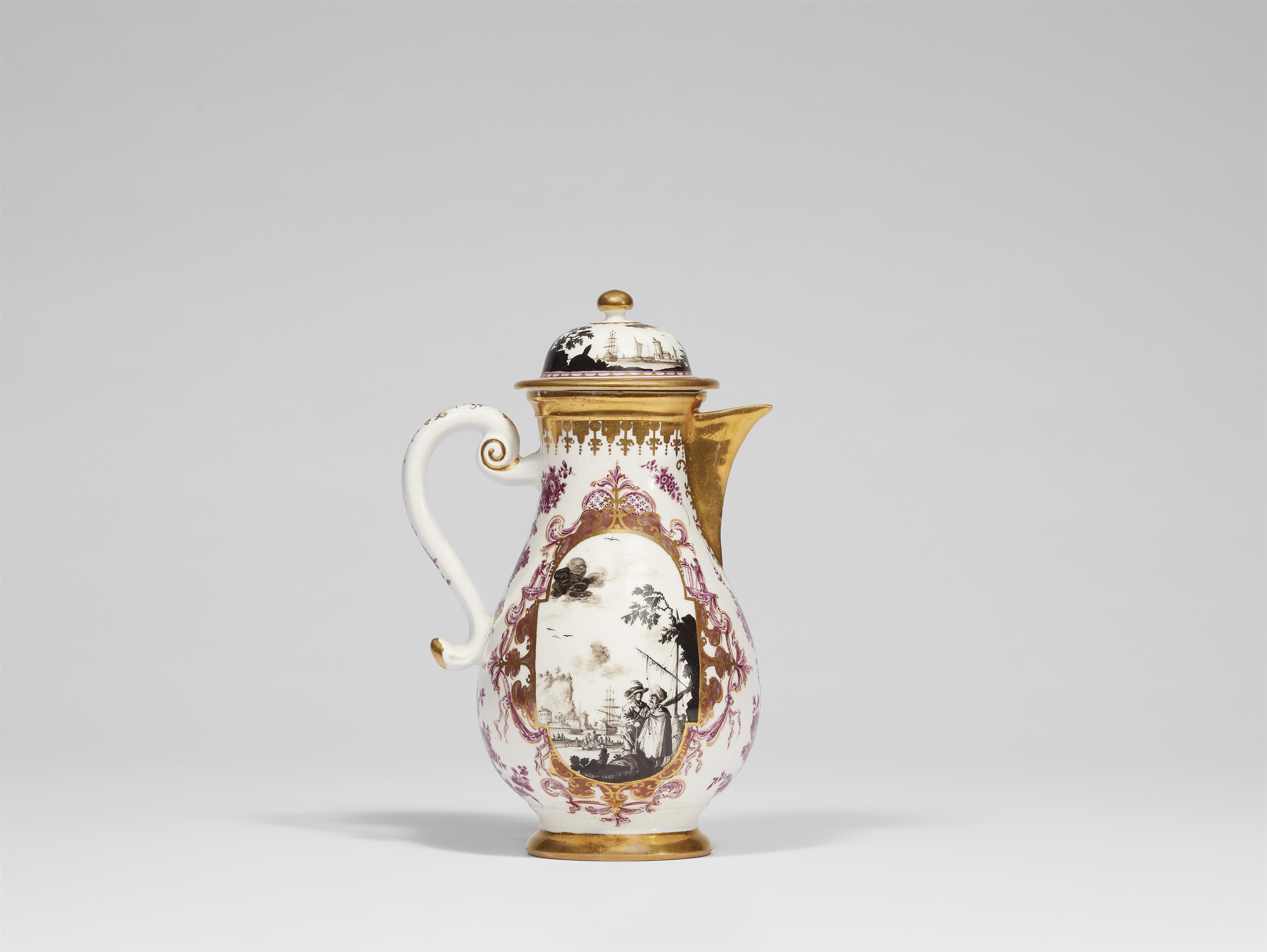 An unusual Meissen porcelain coffee pot with merchant navy scenes - image-3