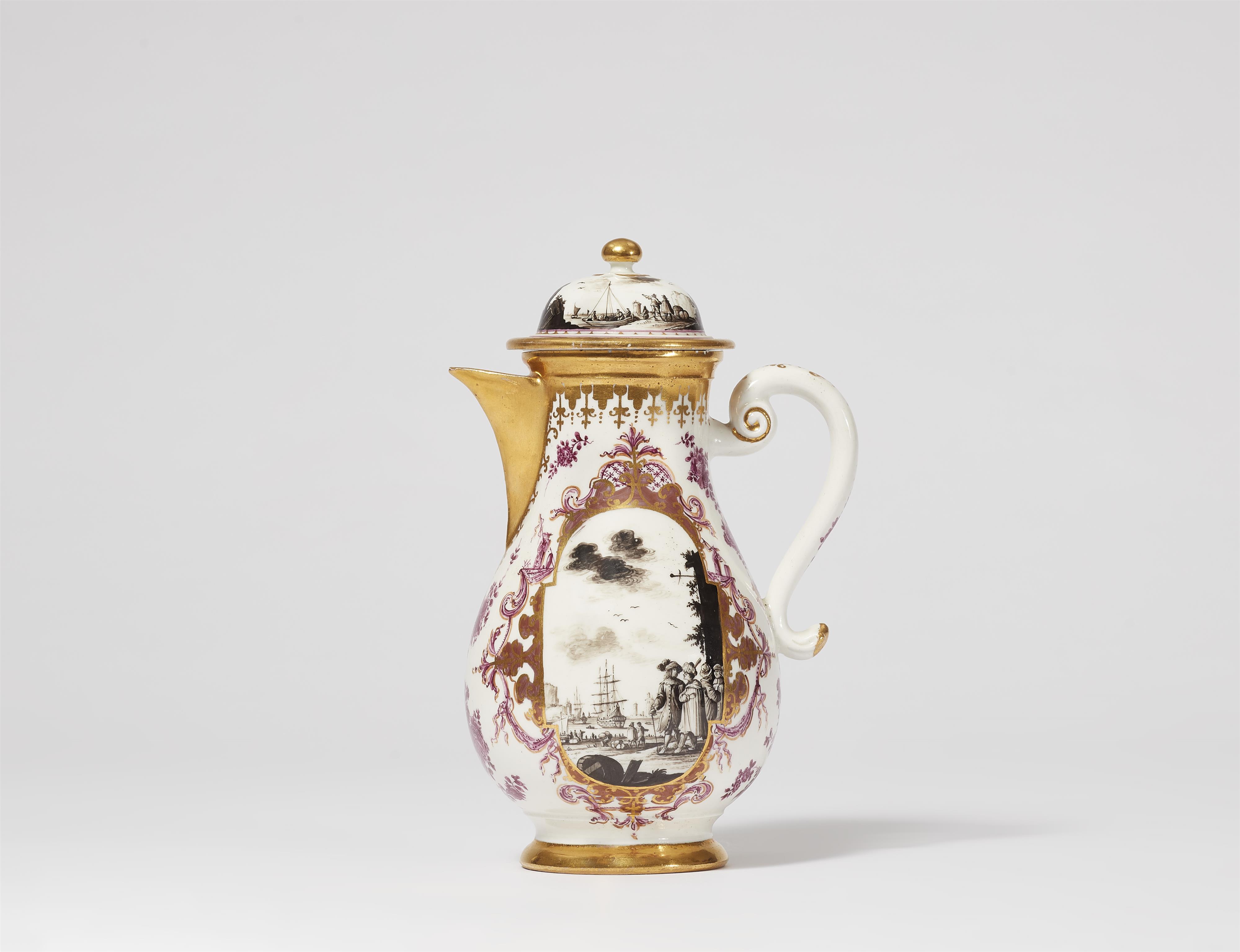 An unusual Meissen porcelain coffee pot with merchant navy scenes - image-1