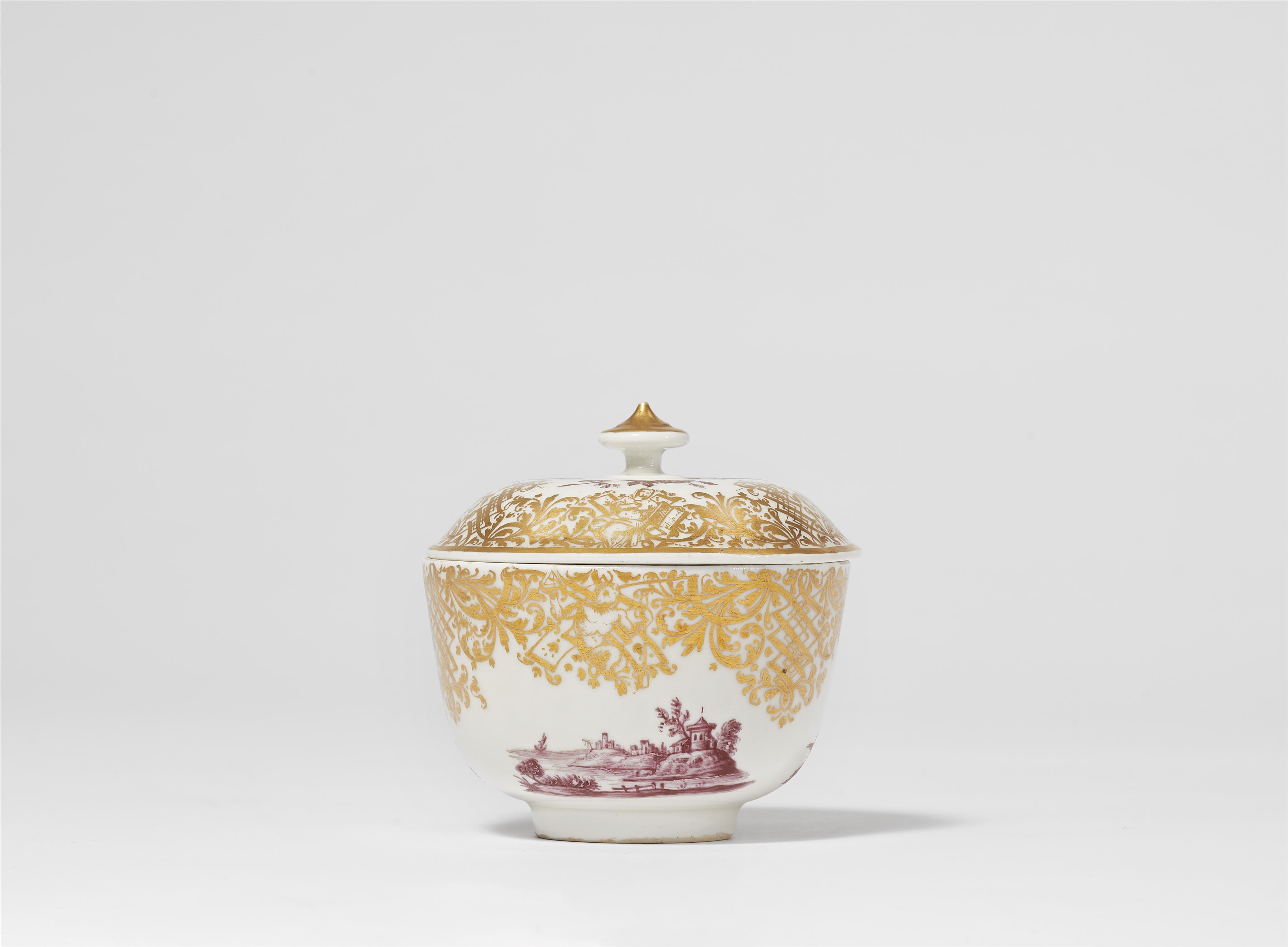 A Meissen porcelain dish and cover with landscape decor - image-1