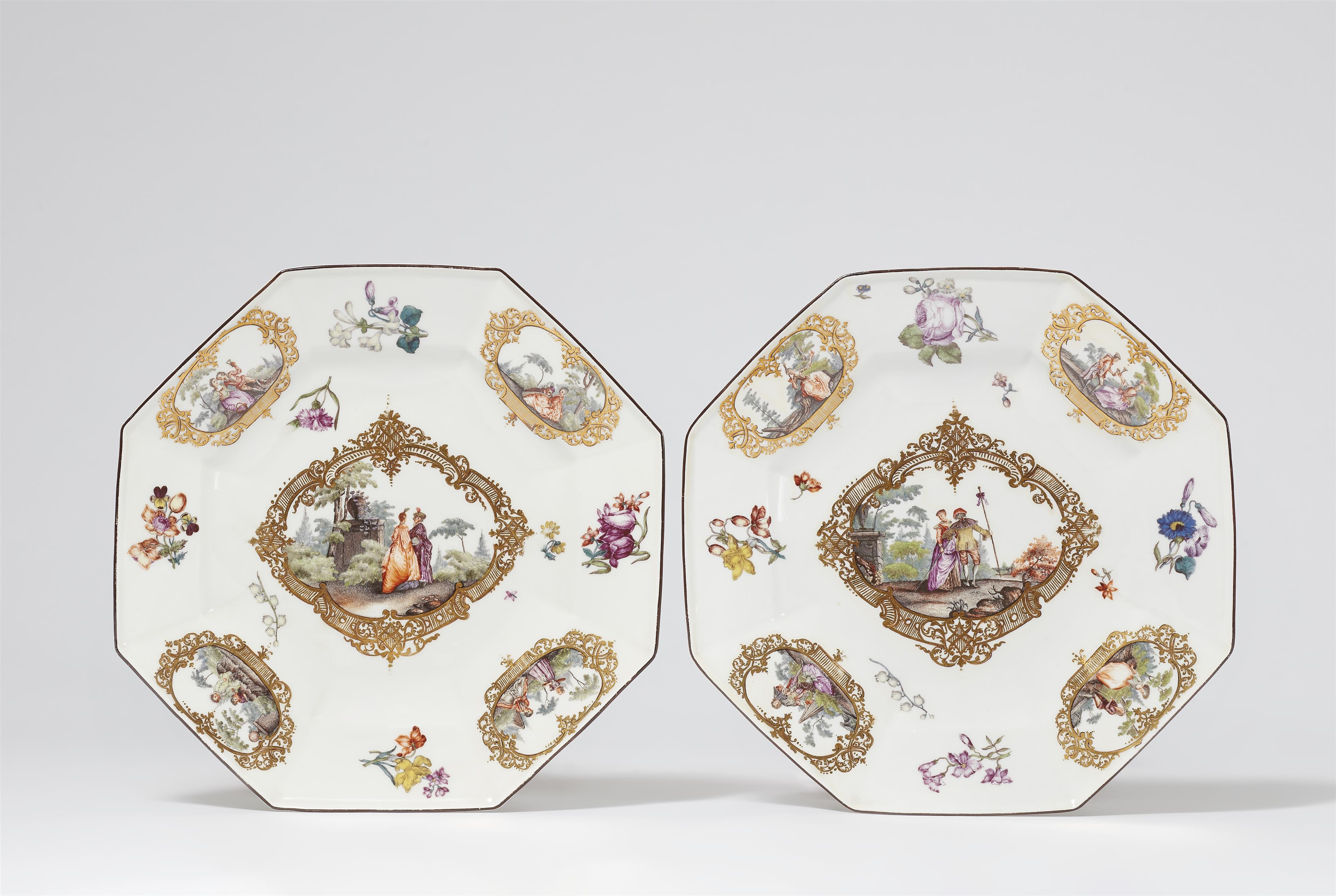 A pair of Meissen porcelain plates with Watteau scenes - image-1