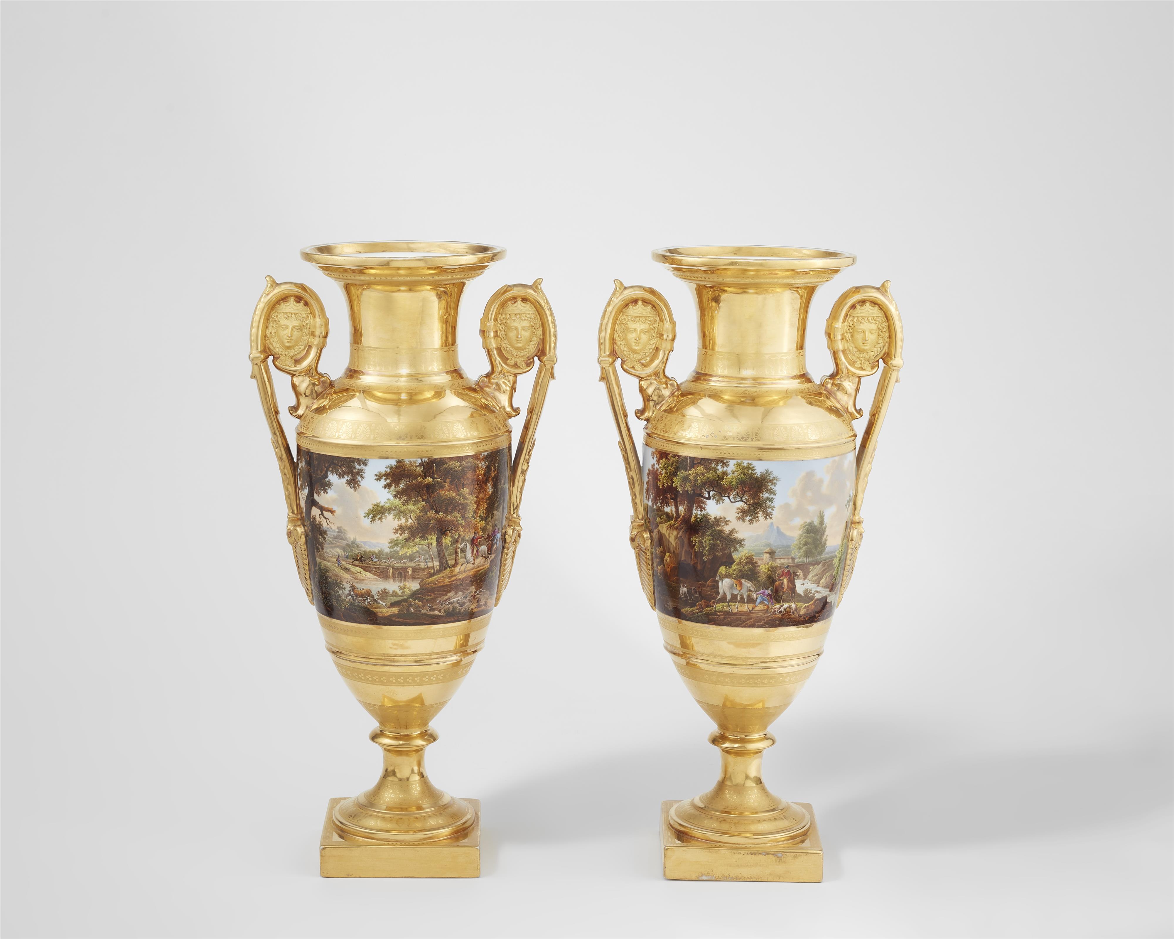 A pair of porcelain amphora vases with hunting motifs - image-2