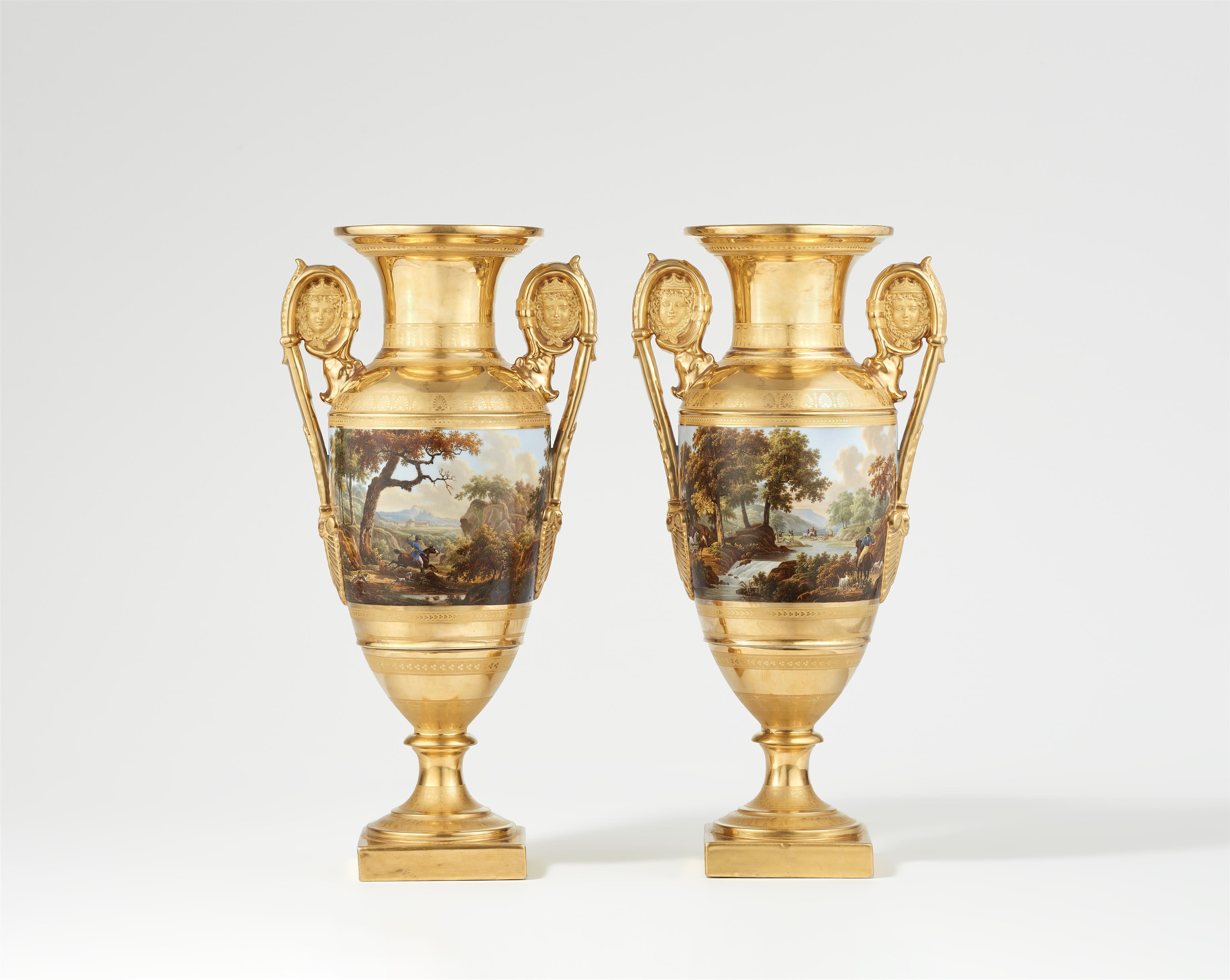 A pair of porcelain amphora vases with hunting motifs - image-1