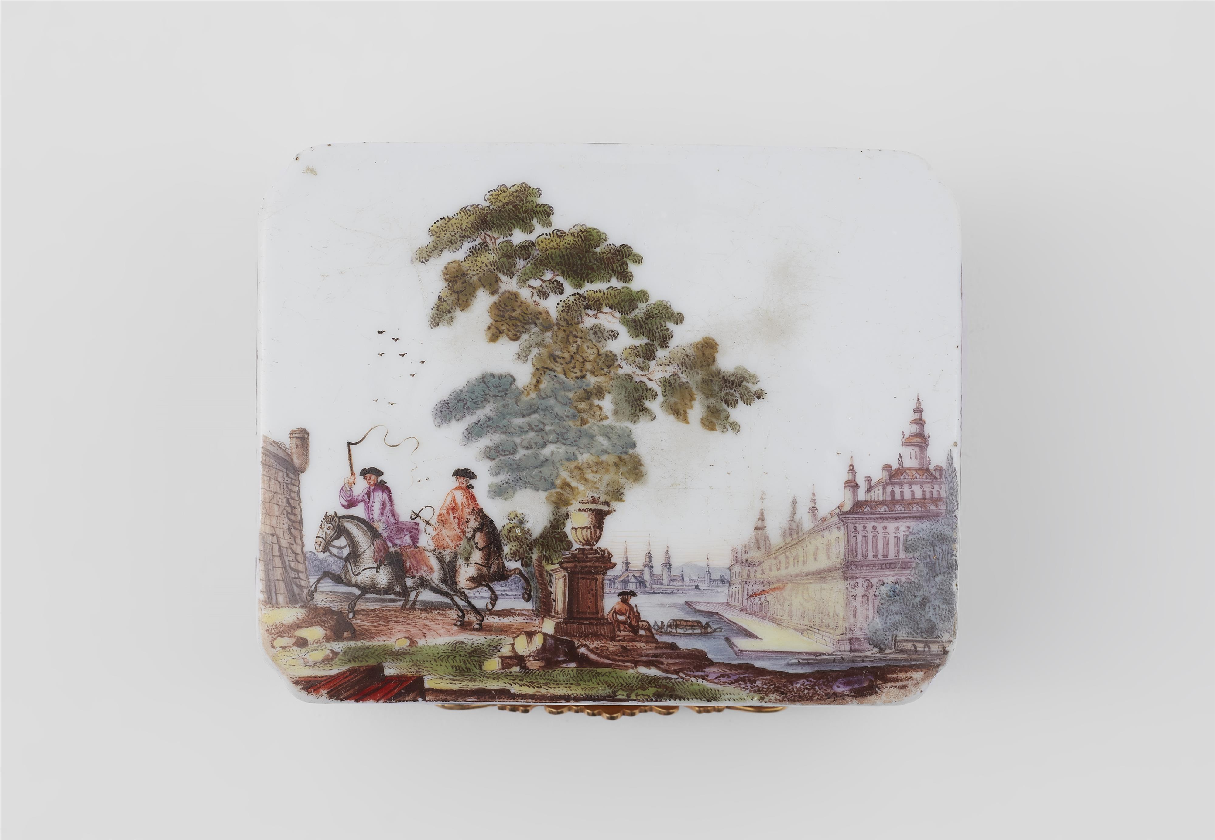 A Meissen porcelain snuff box with idealised landscapes - image-9