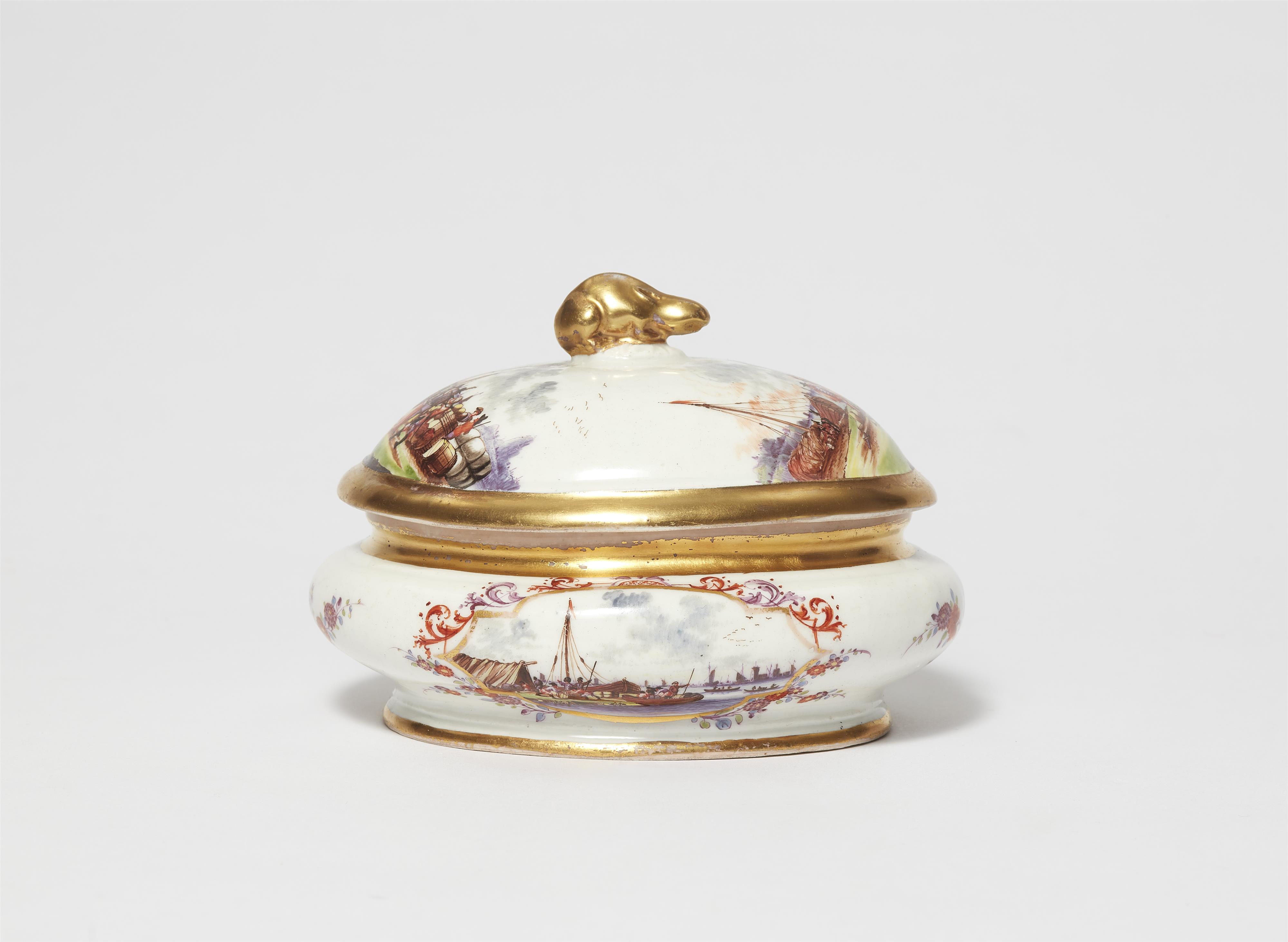 A Meissen porcelain sugar box with merchant navy scenes - image-2
