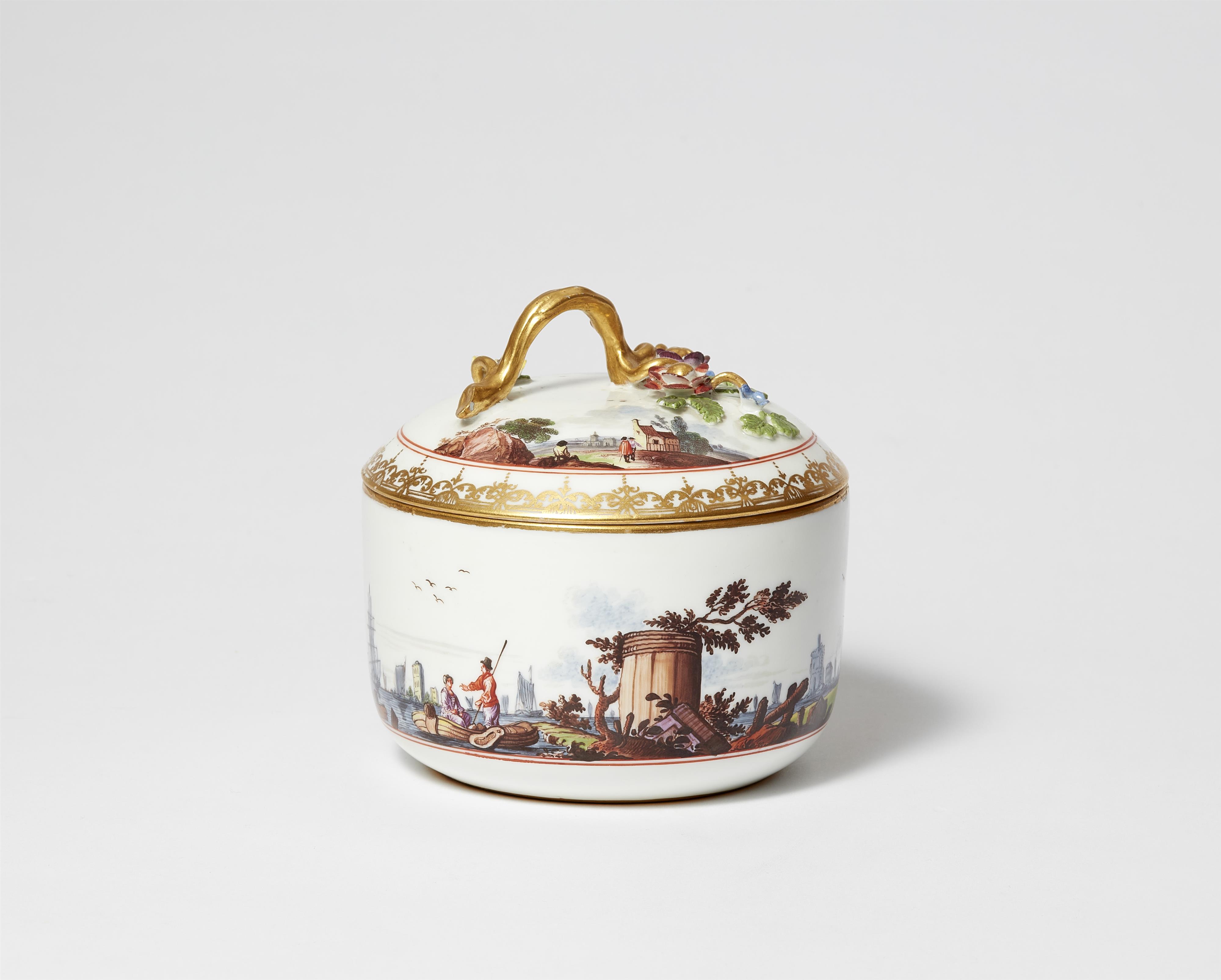 A Meissen porcelain sugar box with a merchant navy scene - image-1