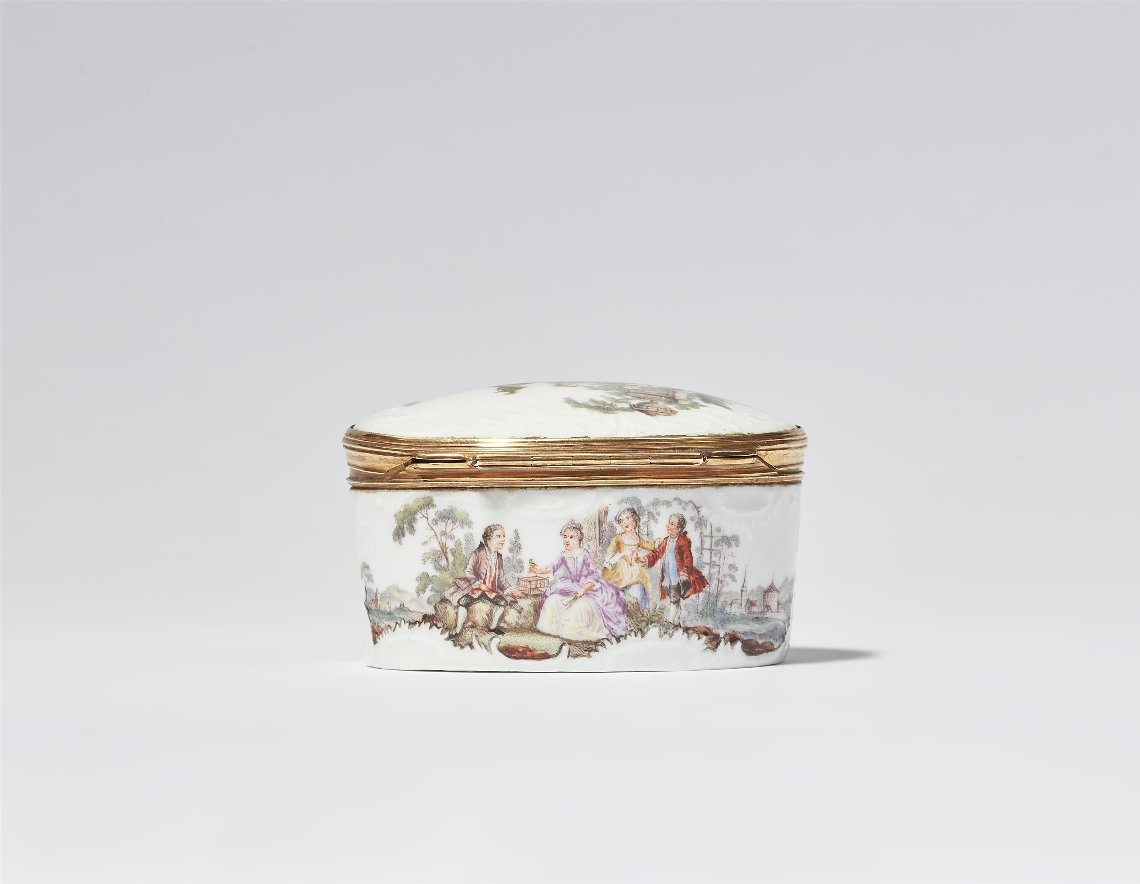 An oval porcelain snuff box with Watteau style scenes - image-7
