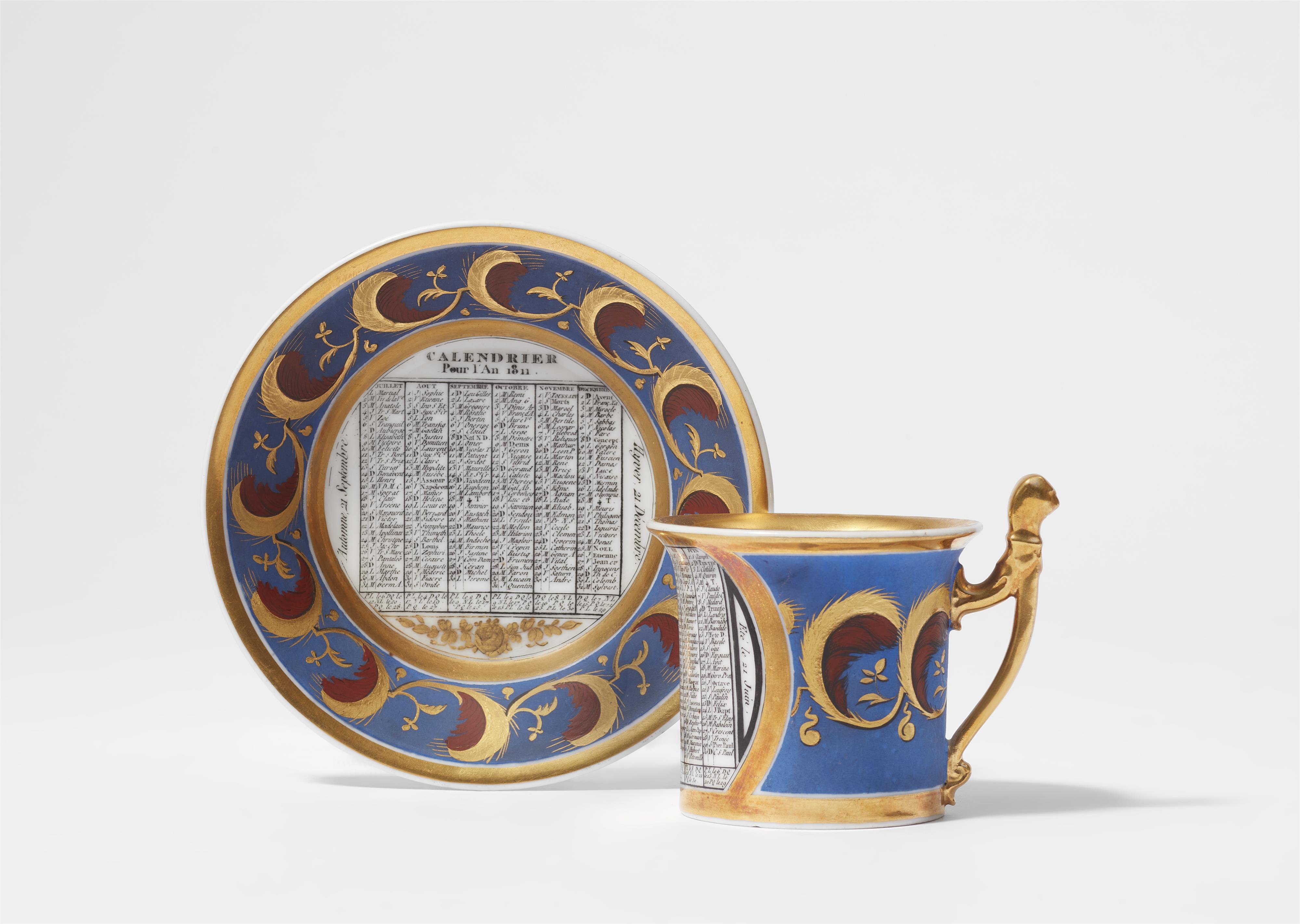 A Parisian porcelain cup and saucer "Calendrier pour l'an 1811" - image-1