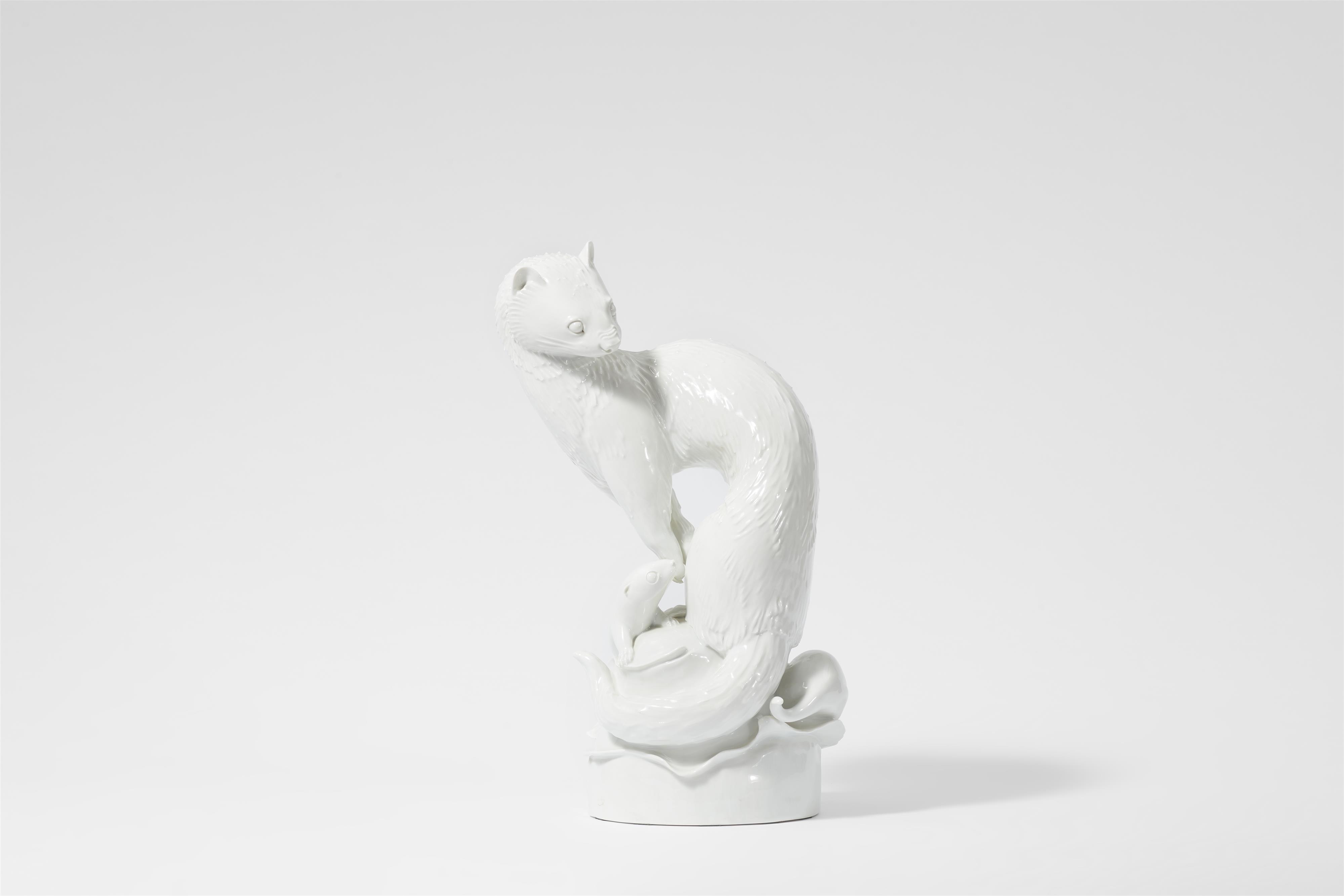 A Meissen white porcelain animal group
Three polecats - image-1