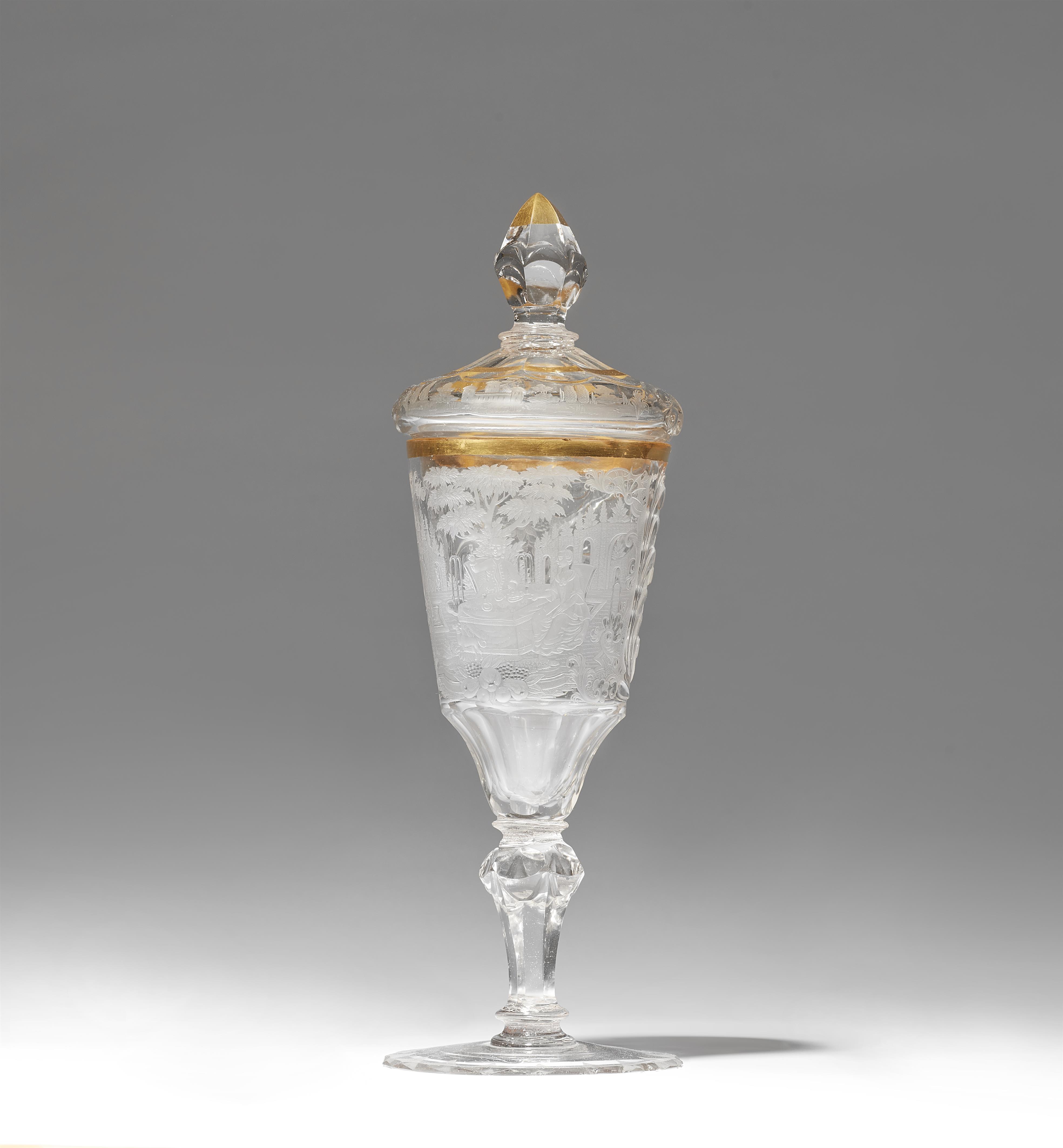 A Silesian cut glass goblet and cover - image-1