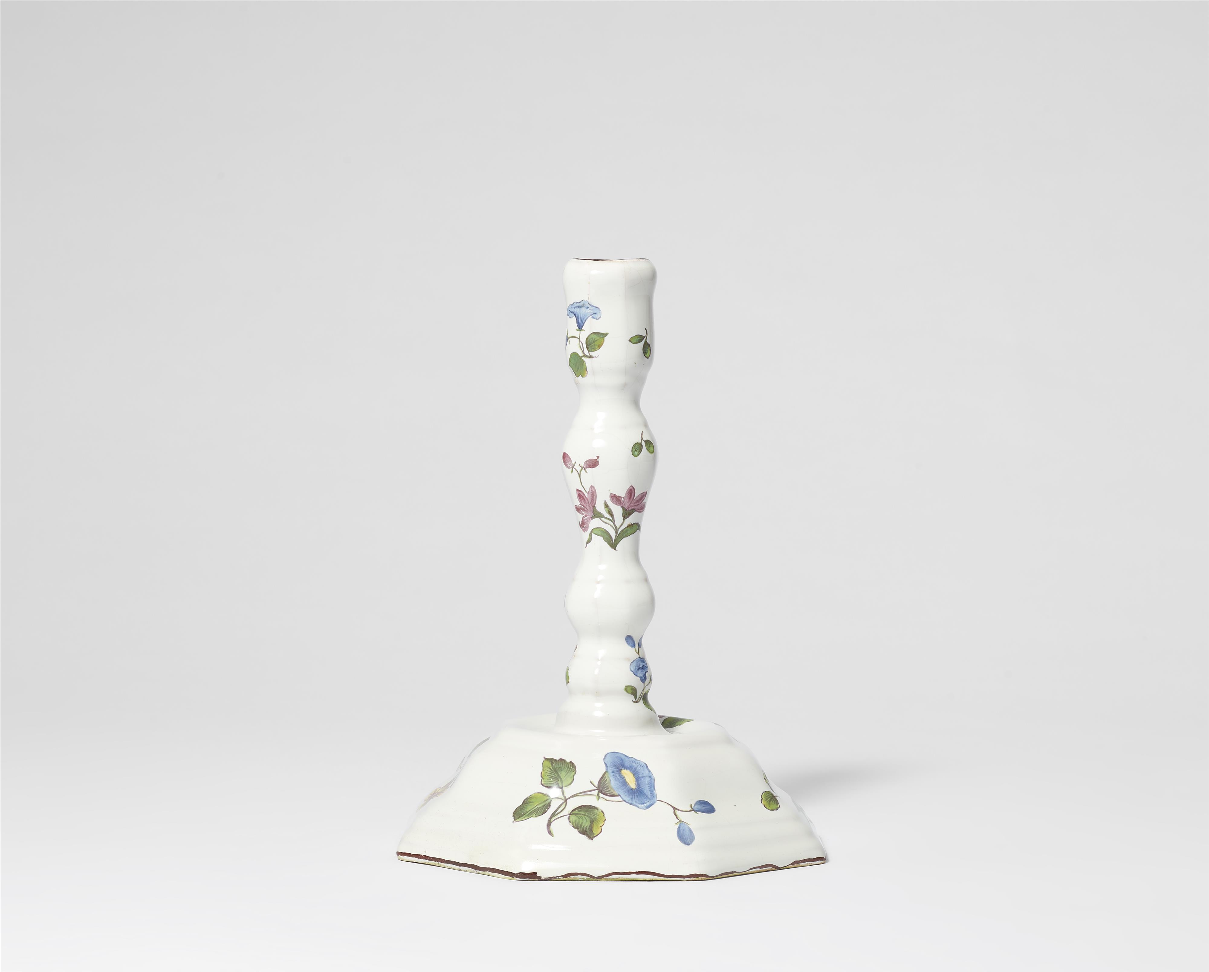 A Strasbourg faience candlestick with "fleurs esseulées" - image-1