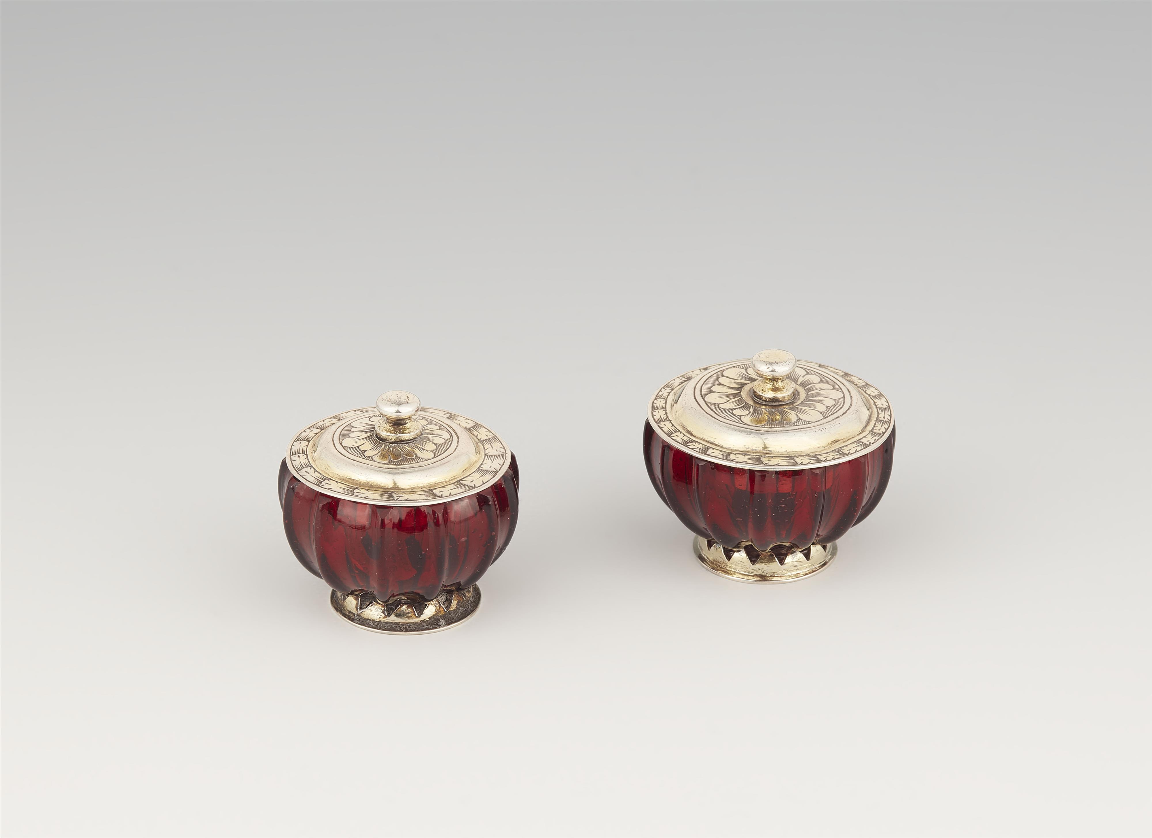 A pair of vermeil-mounted ruby glass dishes - image-1