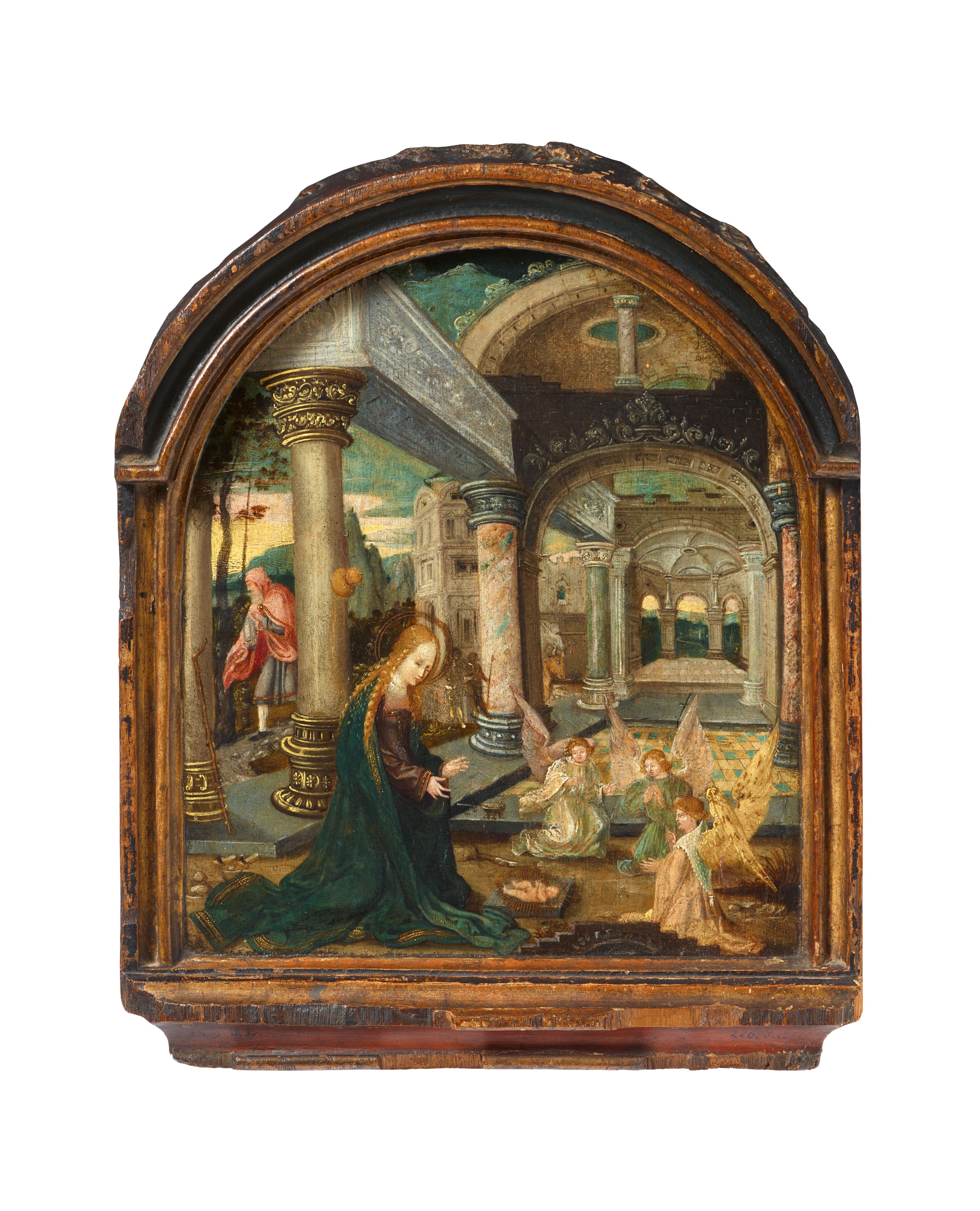 Meister der Donauschule um 1530 / 1540 - Maria und drei Engel in Anbetung des Kindes - image-1