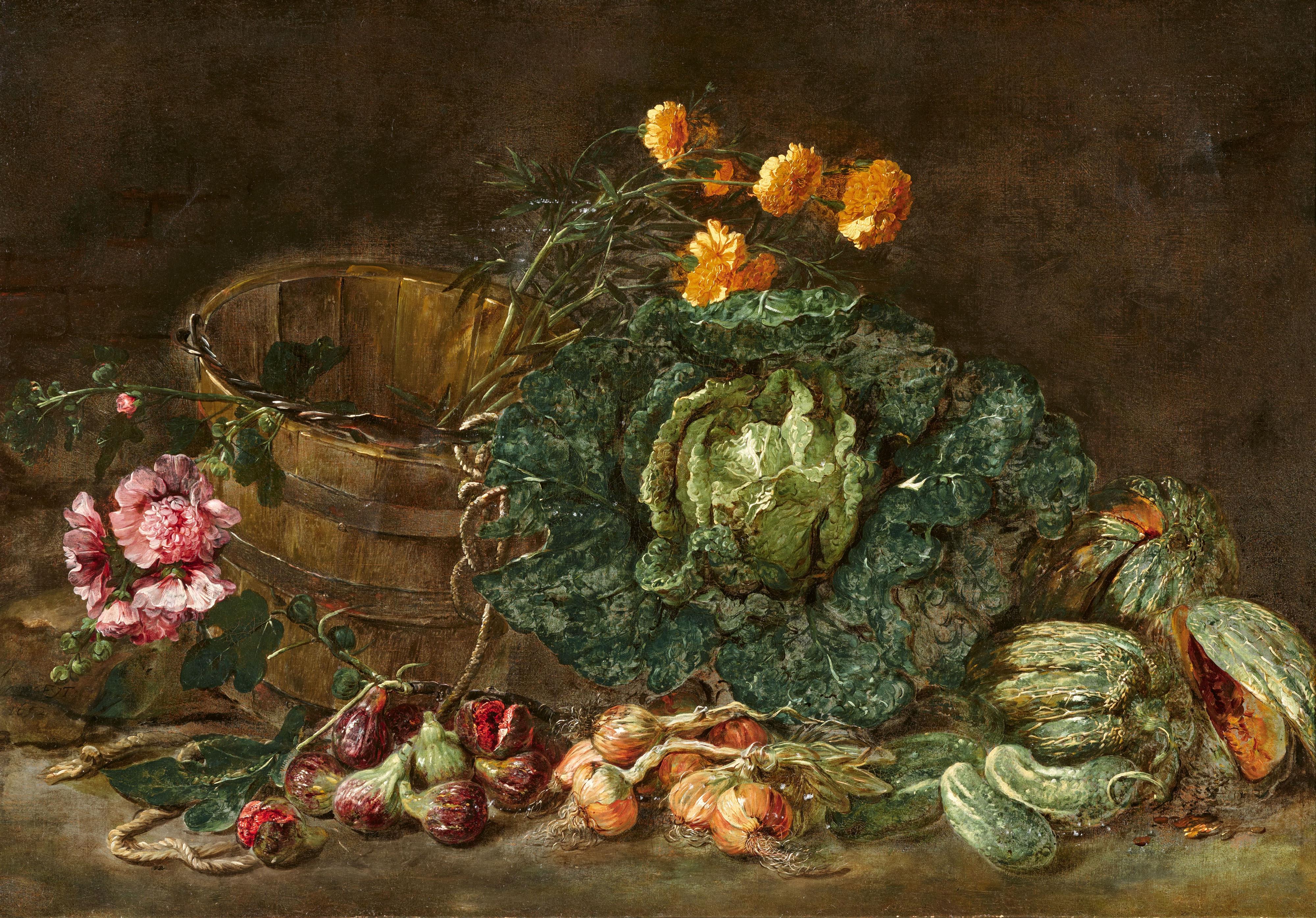 Jan Fyt - Still Life with Figs, Onions and a large Cabbage - image-1