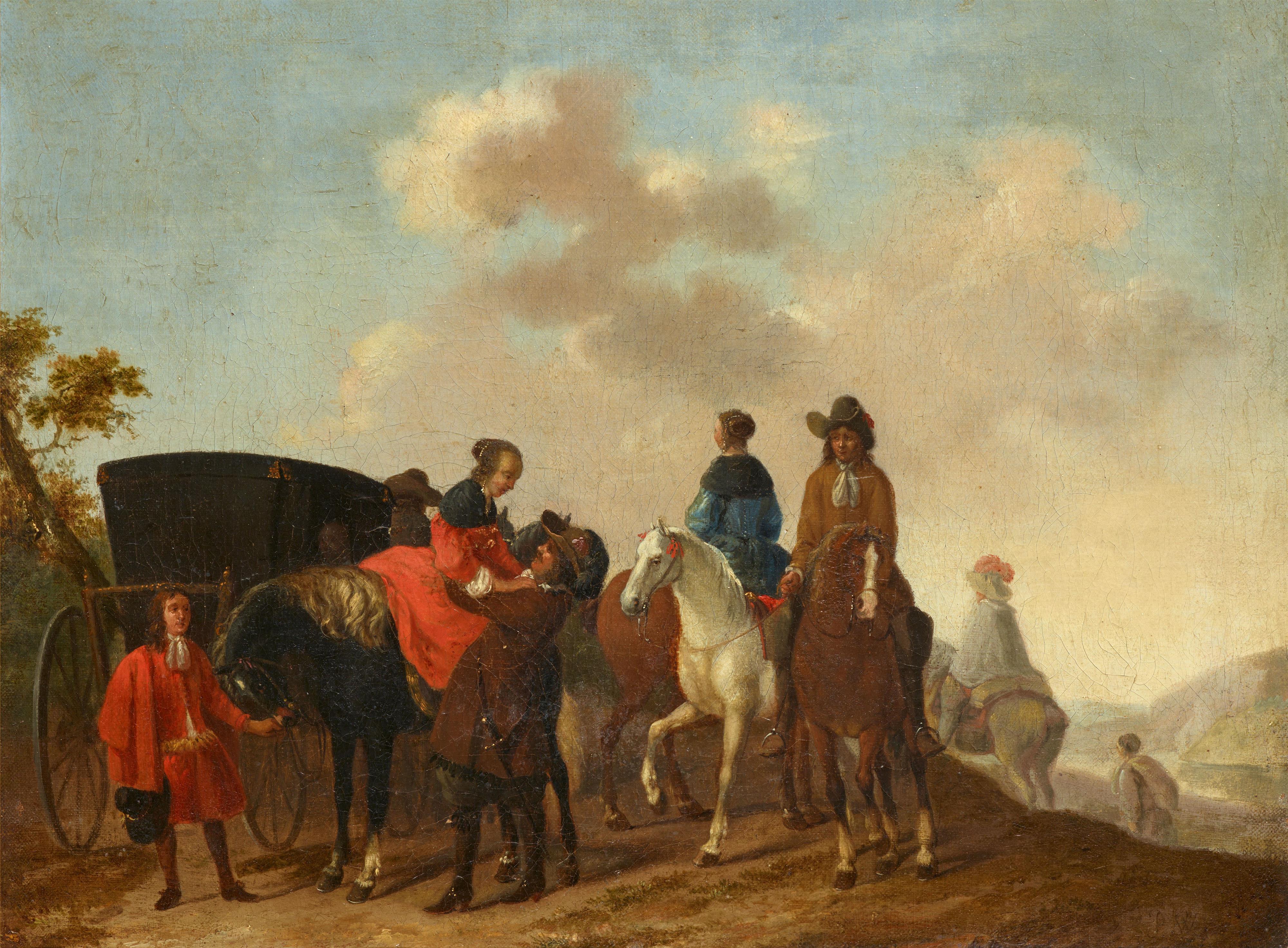 Pieter Wouwerman - Travelling Scene with Carriage and Rider - image-1
