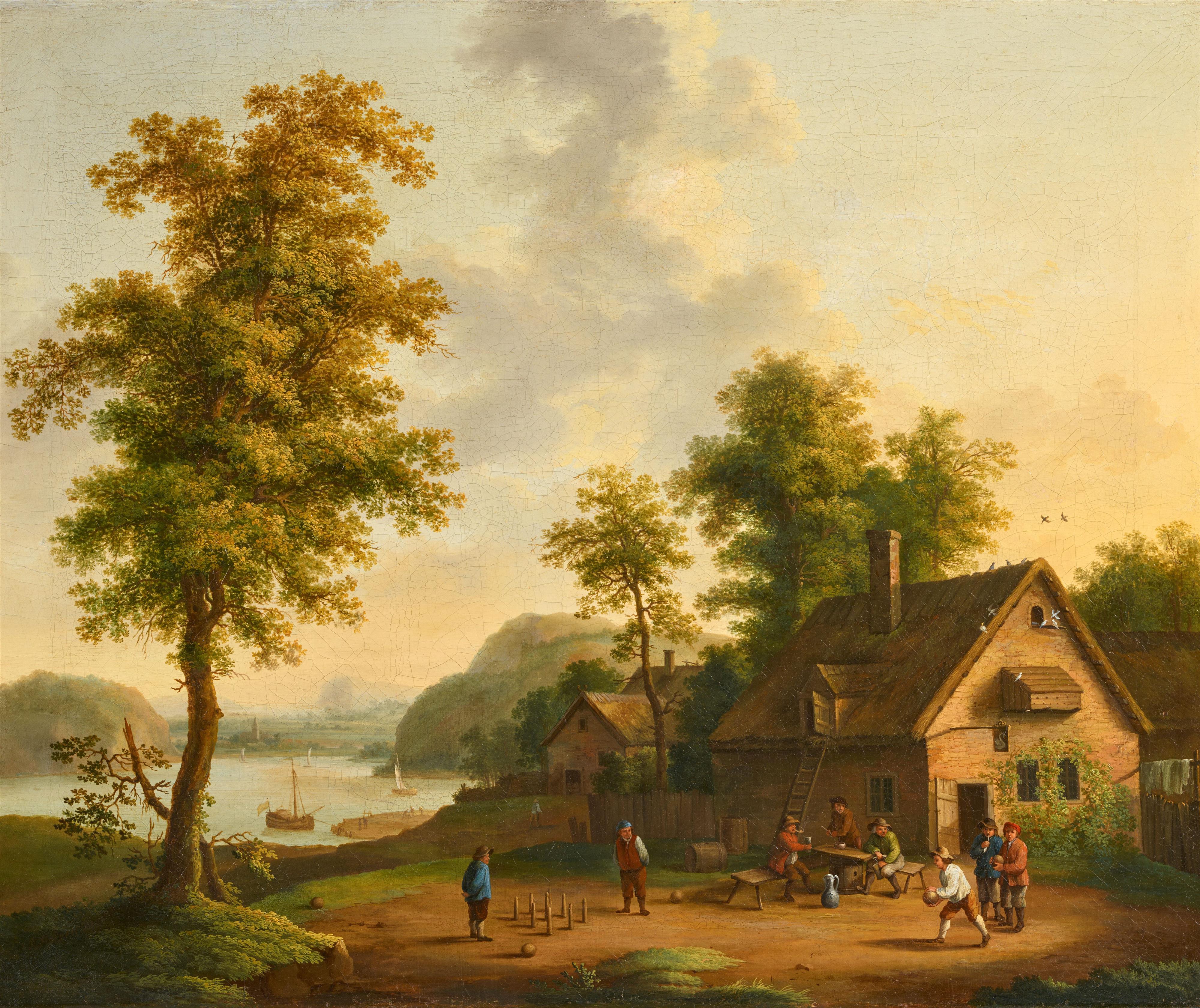 Jacob Philipp Hackert - River Landscape with Bowling Peasants - image-1