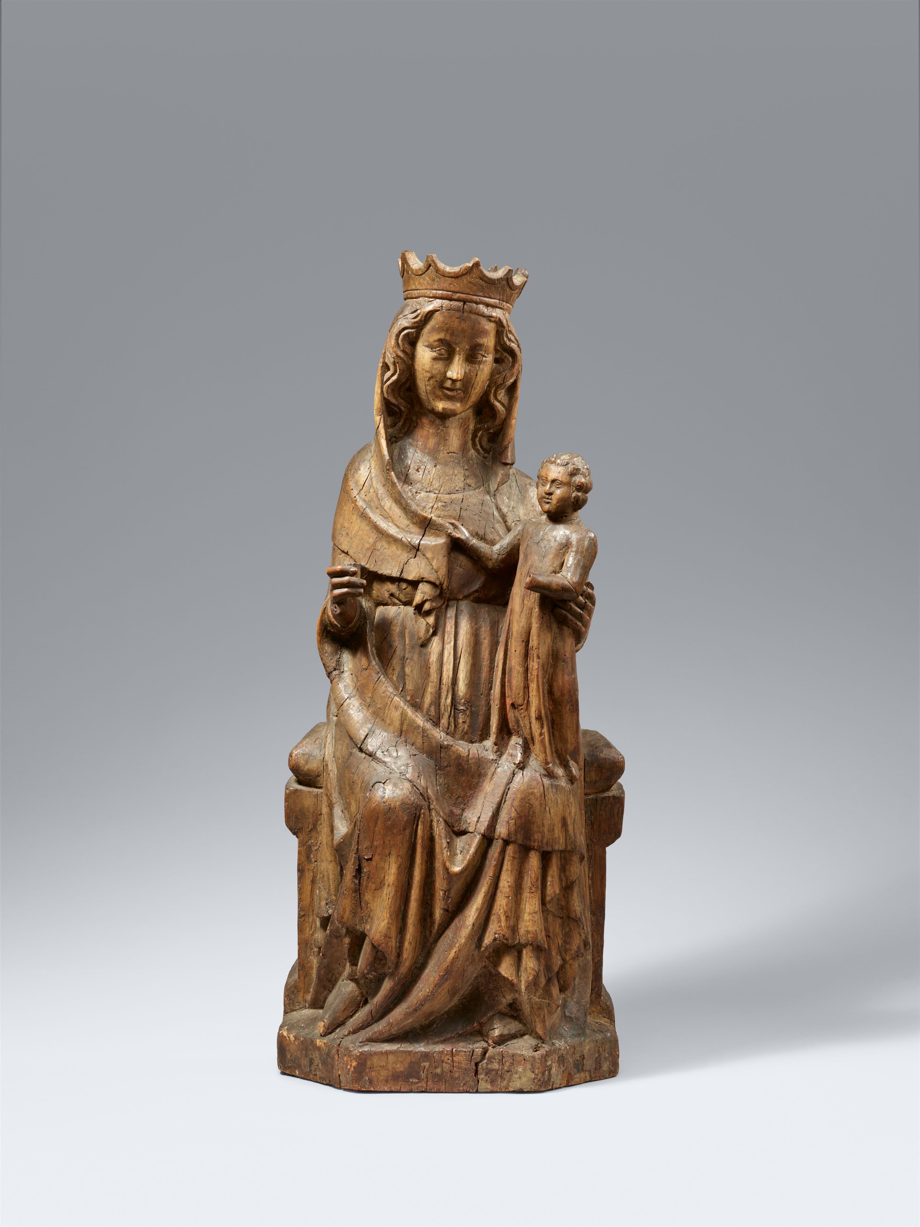 Probably Northern France 14th century - A 14th century carved wood figure of the Madonna enthroned, presumably to Northern France - image-1