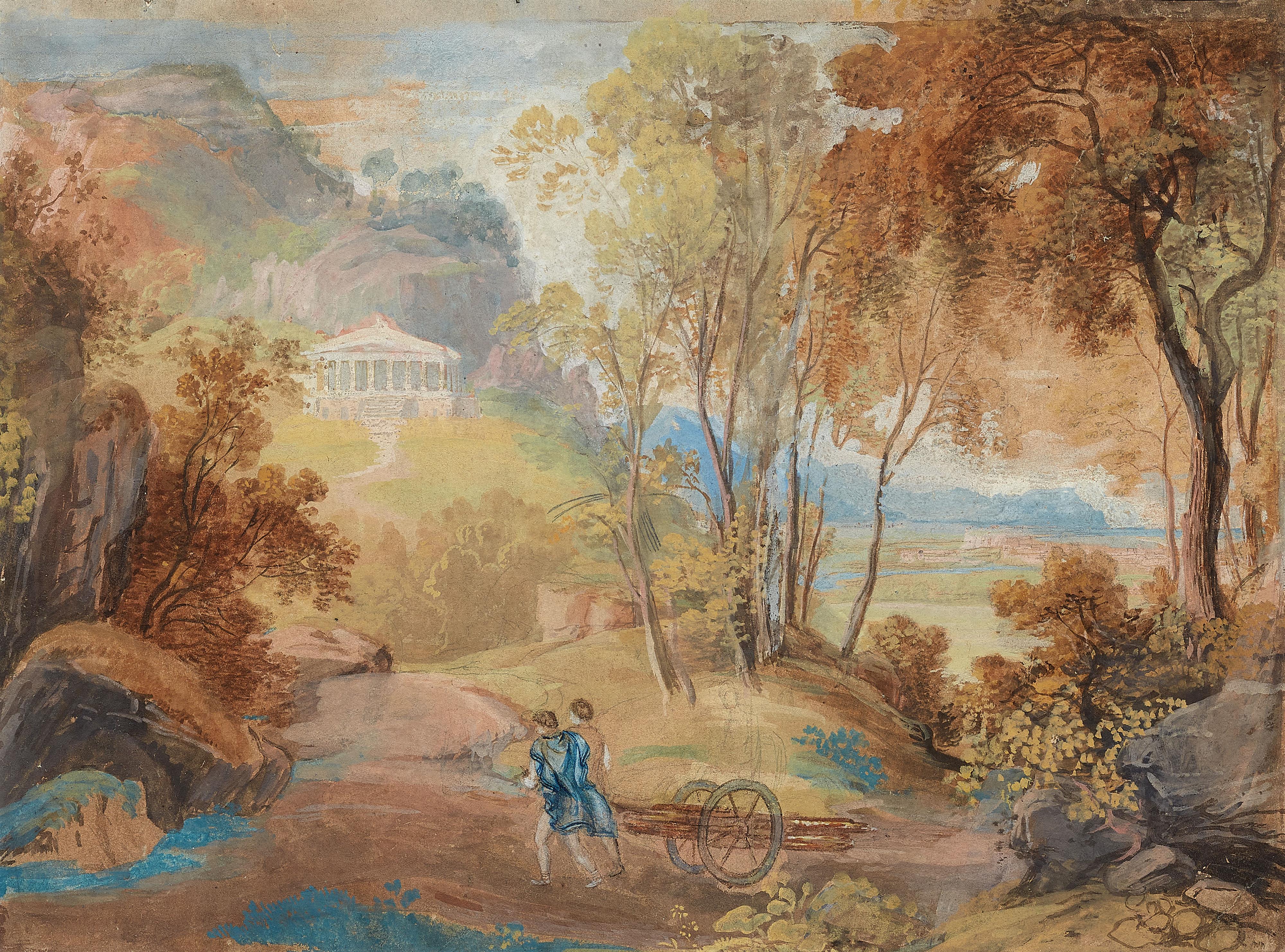 Gottlob Friedrich Steinkopf - Classical Landscape with Cleobis and Biton - image-1
