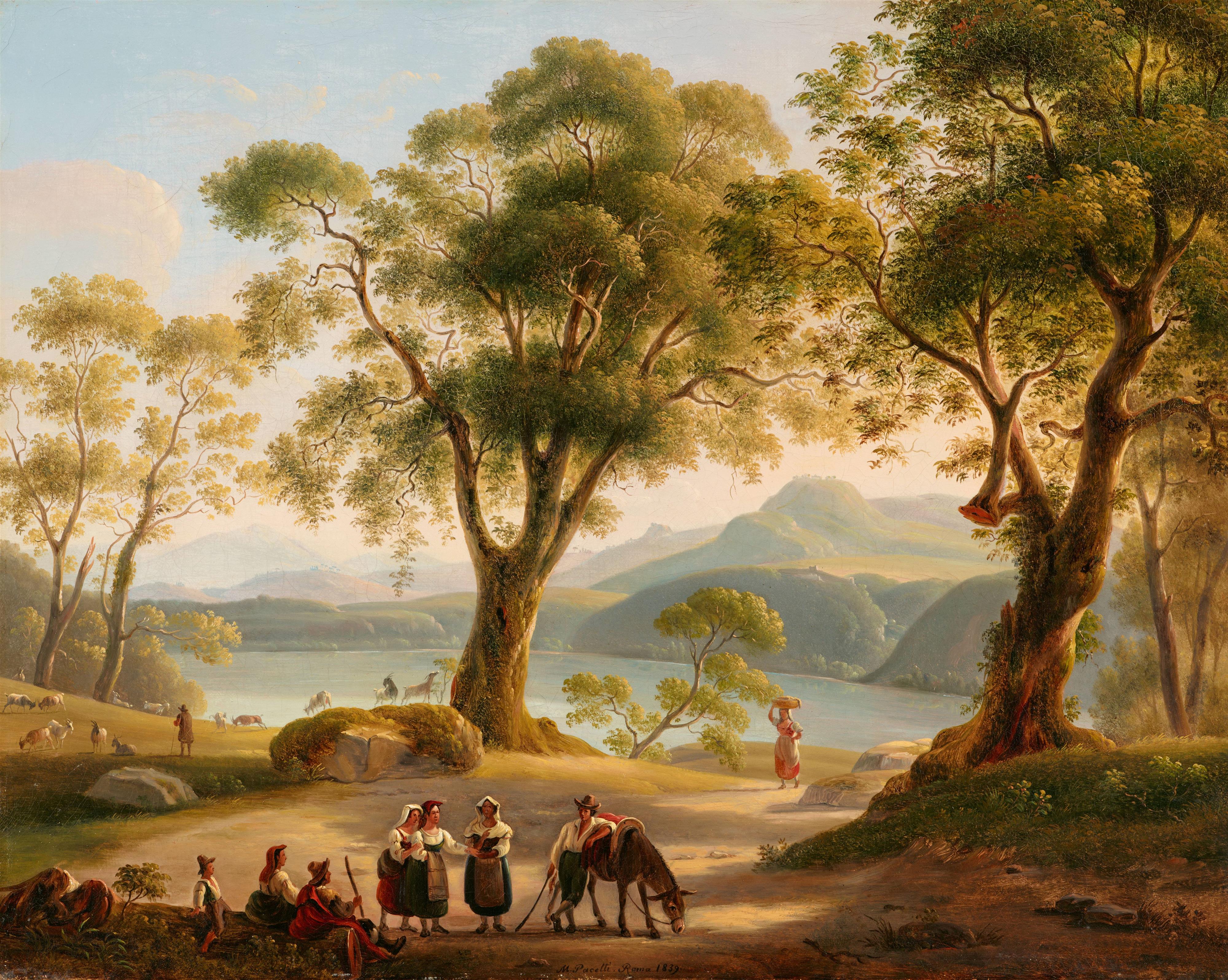Michelangelo Pacetti - Italian Landscape with a Lake and Shepherds - image-1