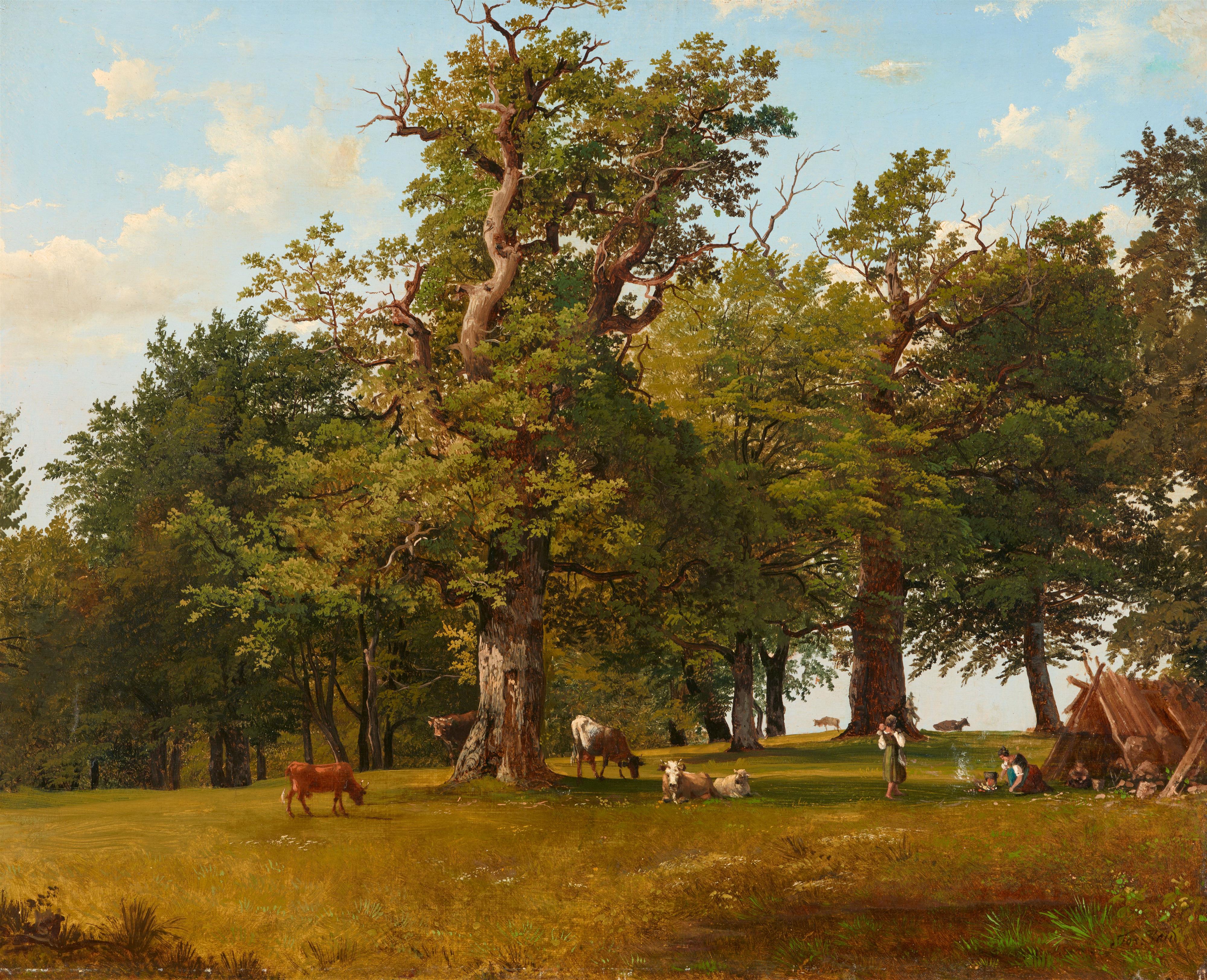 Joseph Feid - Waldlandschaft mit Hirten und Kühen - image-1