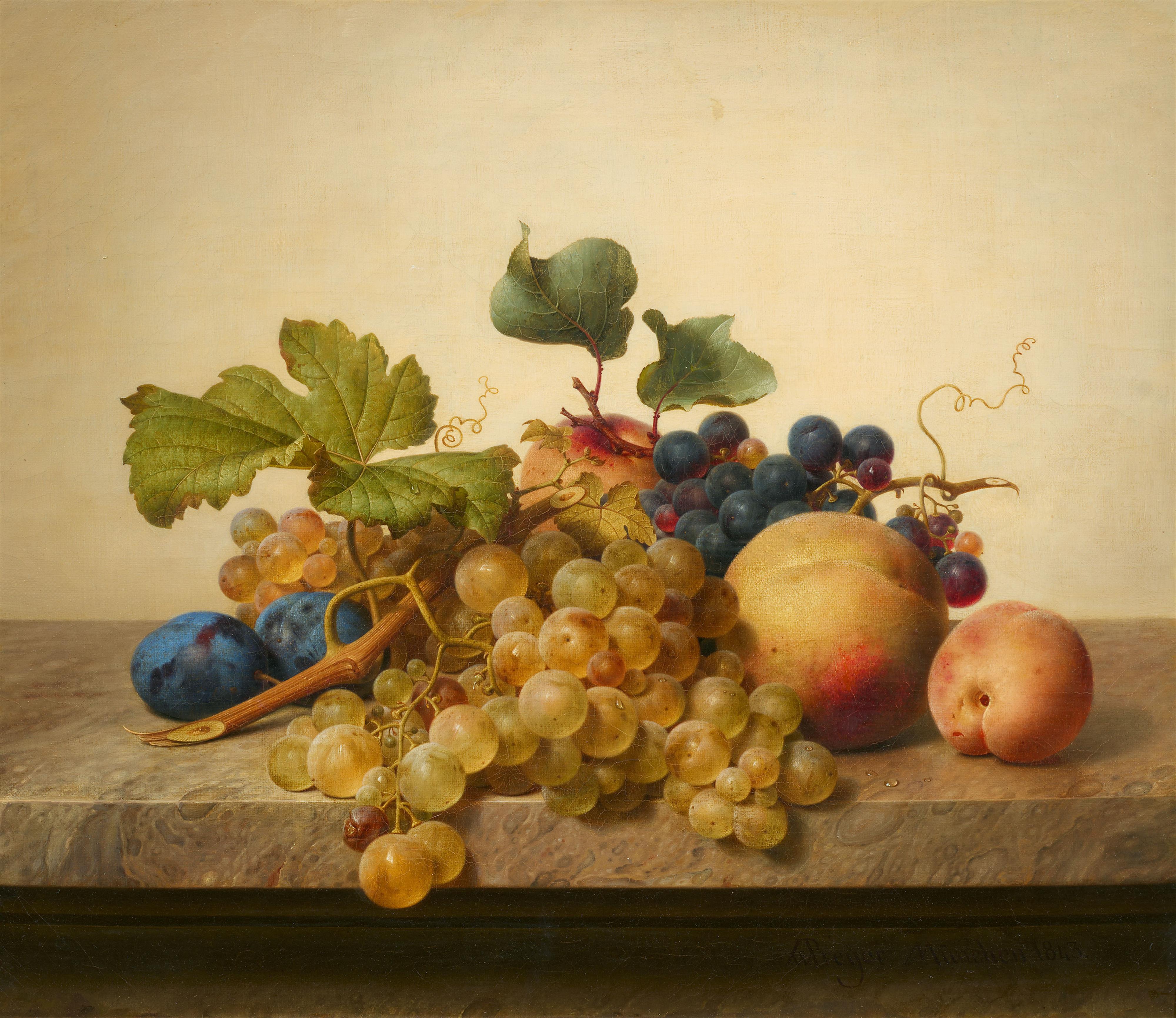 Johann Wilhelm Preyer - Still Life with Grapes, Plums and Peaches - image-1