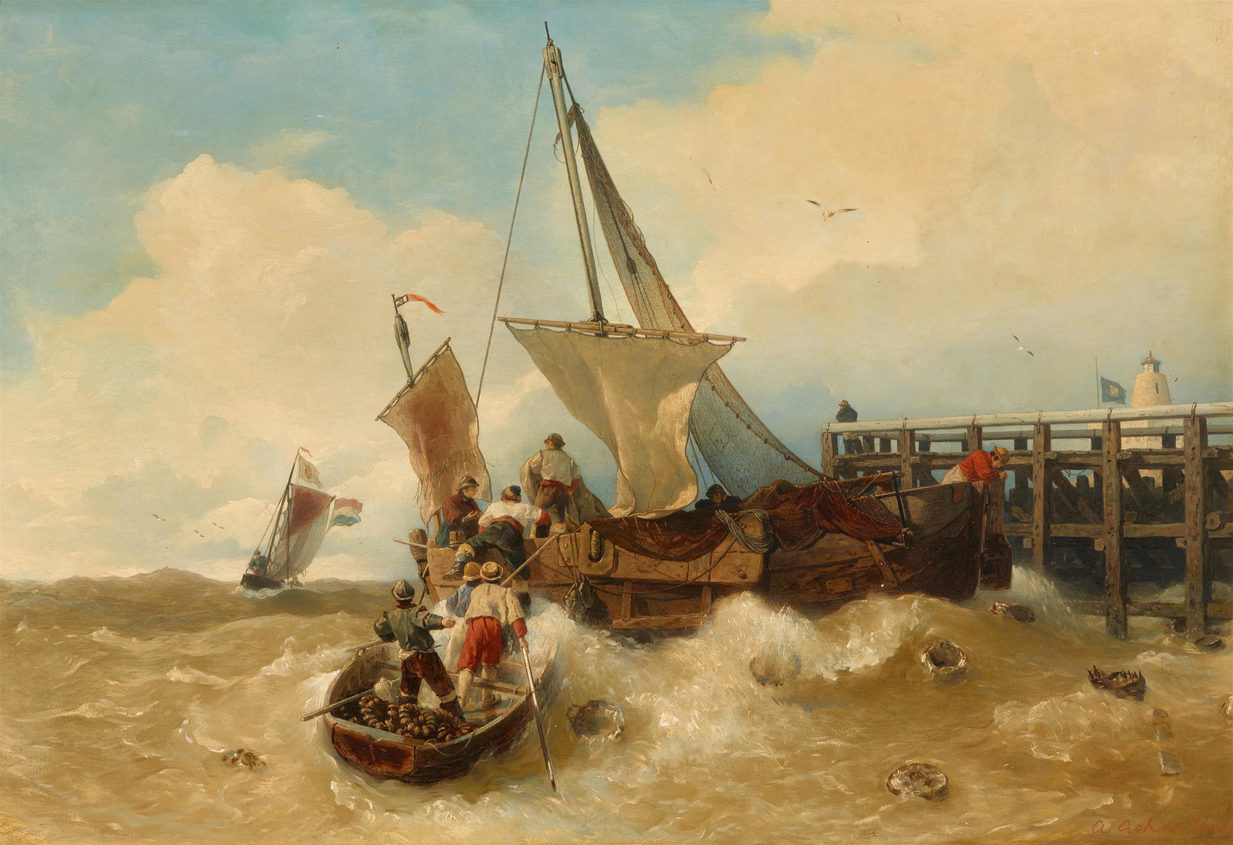 Andreas Achenbach - Fisher Boats in Rough Seas - image-1