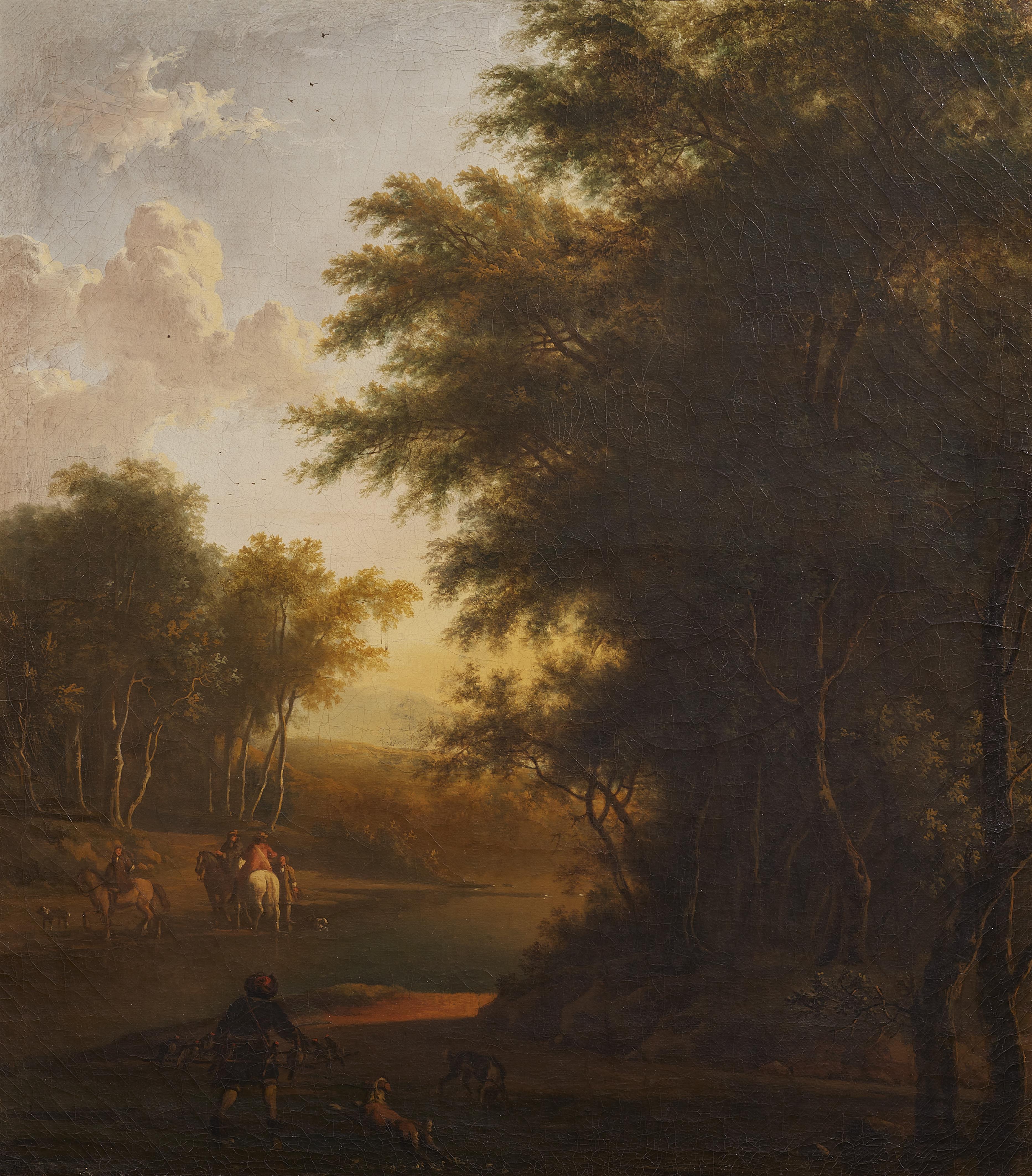 Isaac de Moucheron - Landschaft mit großer Baumgruppe am rechten Rand - image-1