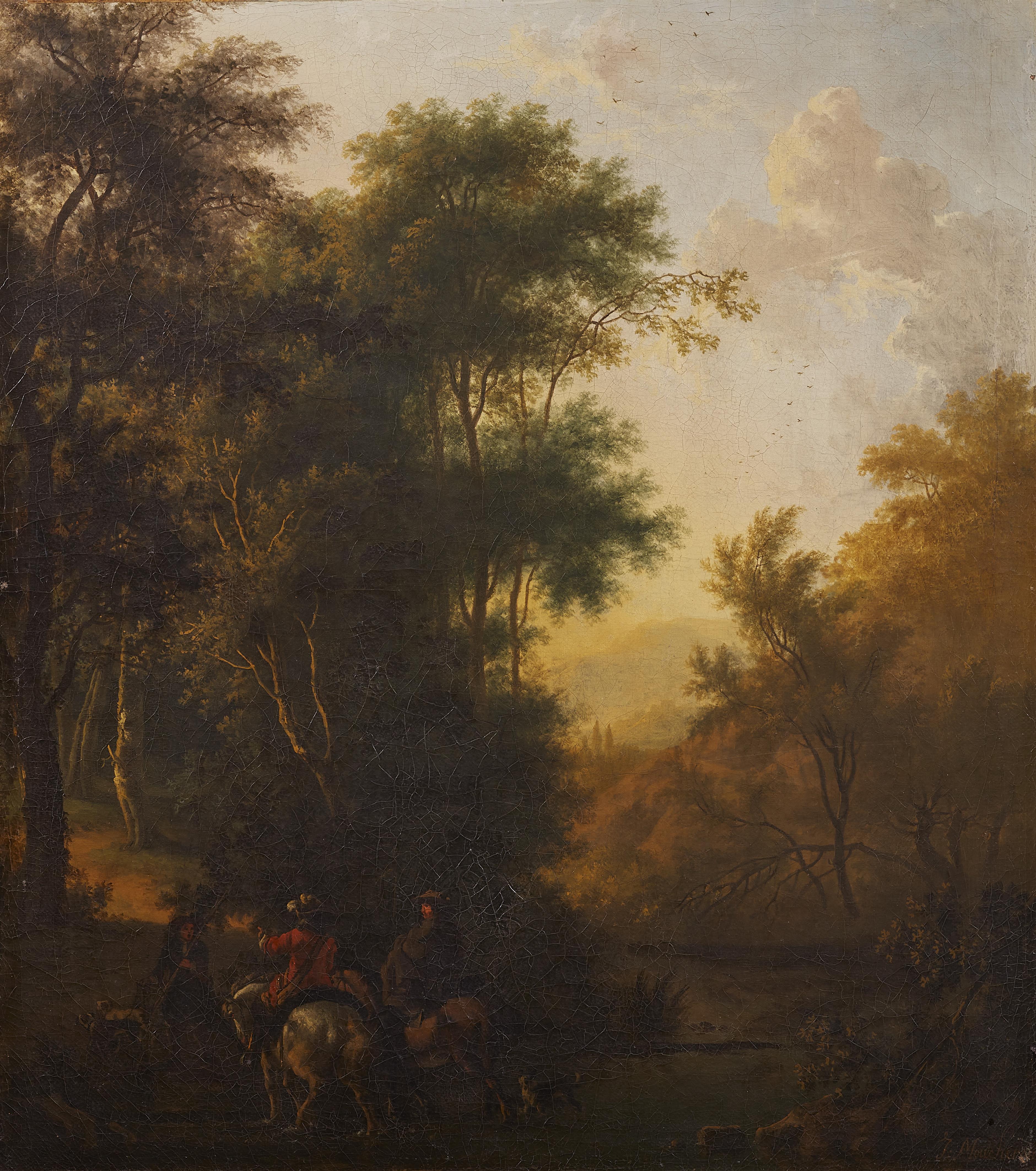 Isaac de Moucheron - Landschaft mit großer Baumgruppe am linken Rand - image-1