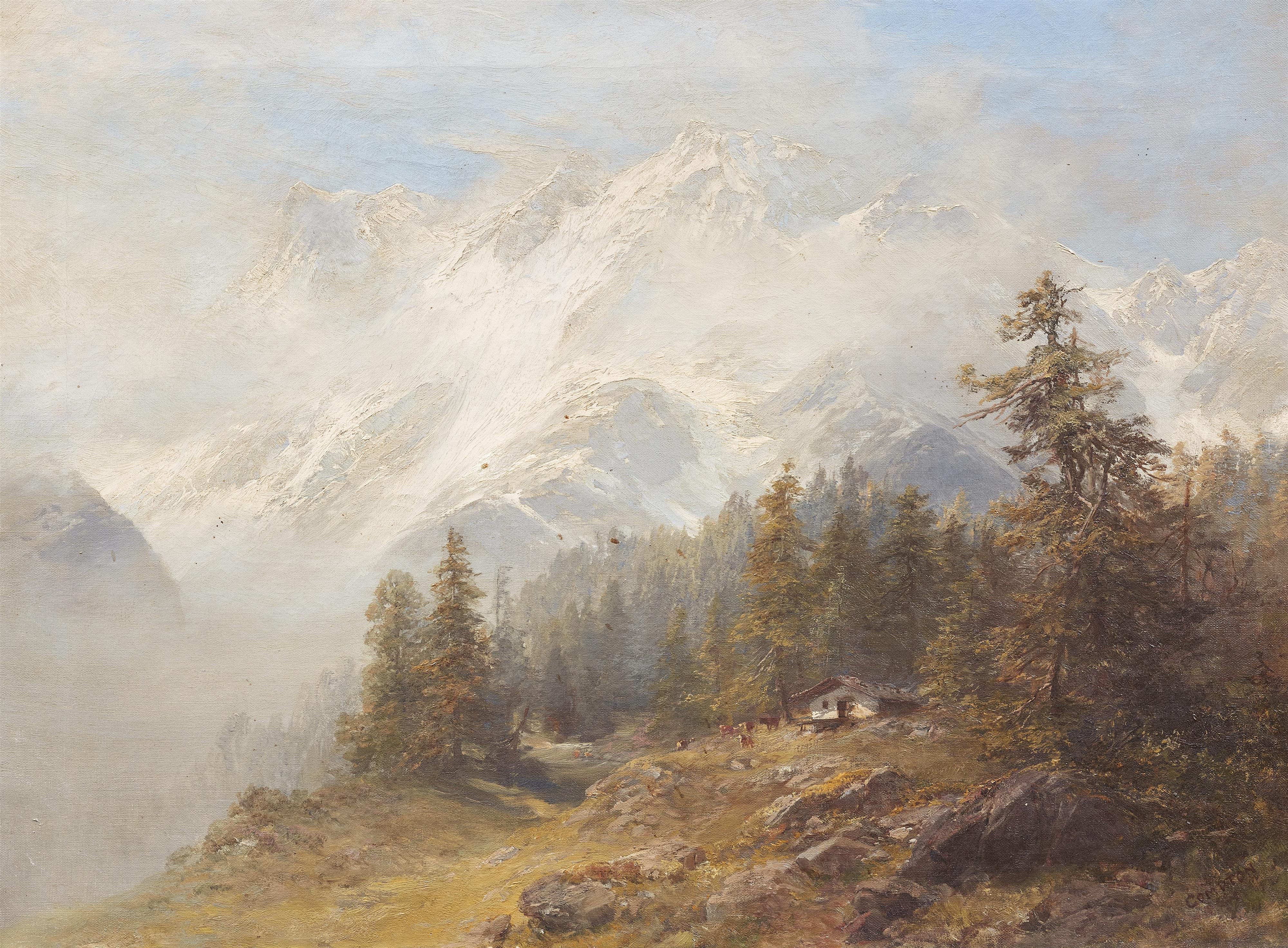 Edward Theodore Compton - Alpine landscape in front of snow-covered massif - image-1