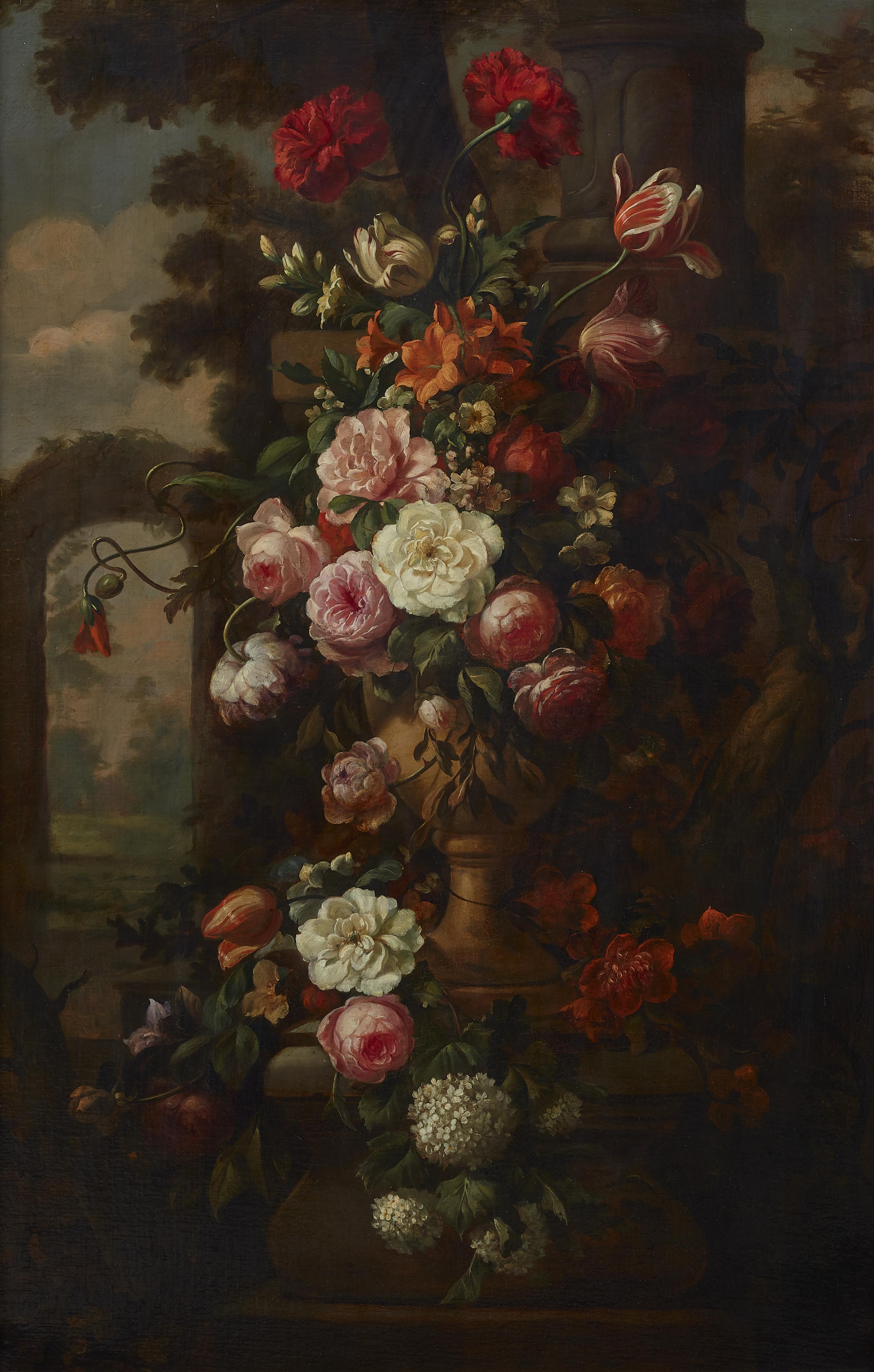 Unbekannter Künstler des 18./19. Jahrhunderts - Großes Blumenbouquet in einer Parklandschaft - image-1