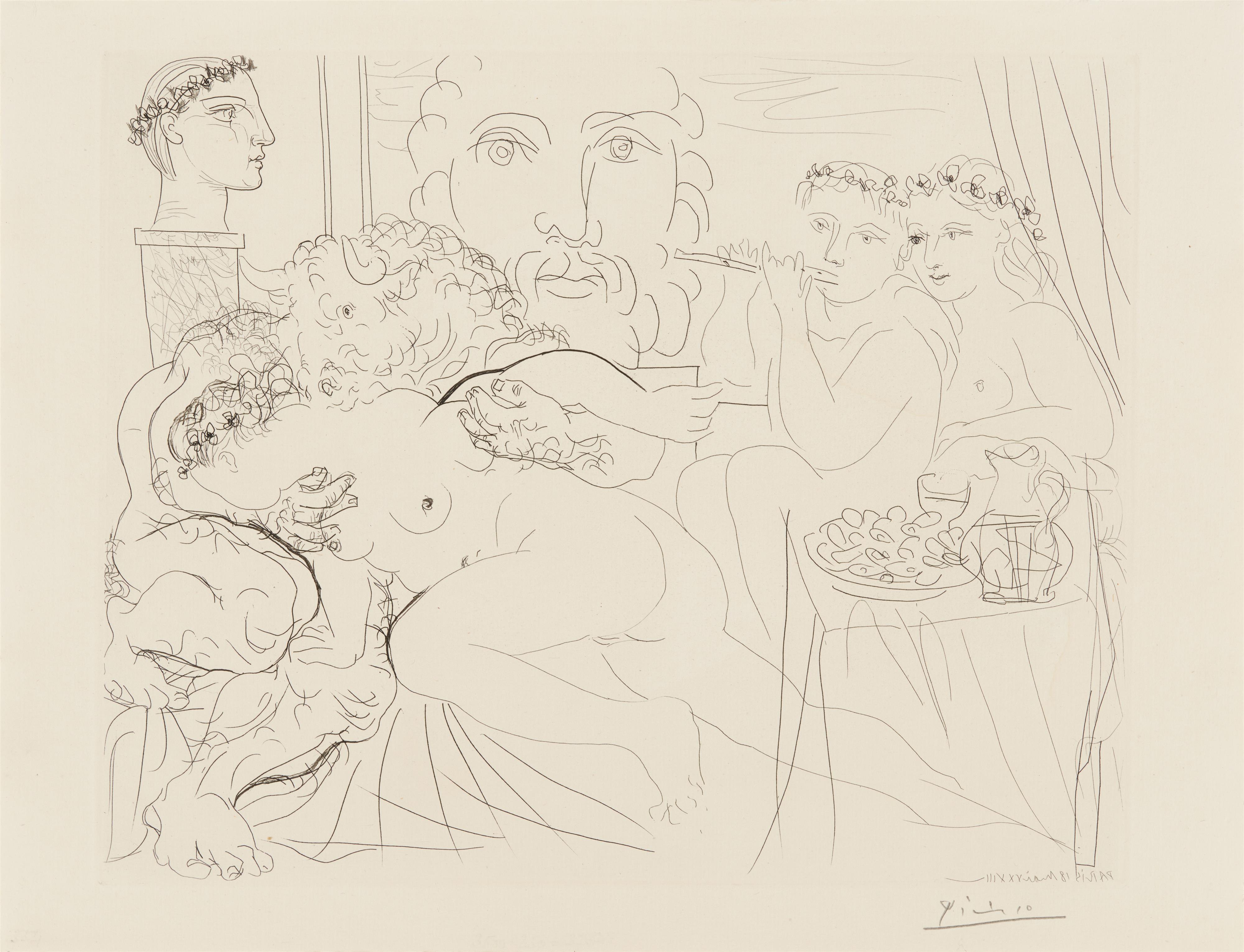 Pablo Picasso - Autoportrait sous trois formes: Peintre couronné, Sculpteur en Buste et Minotaure Amoureux - image-1