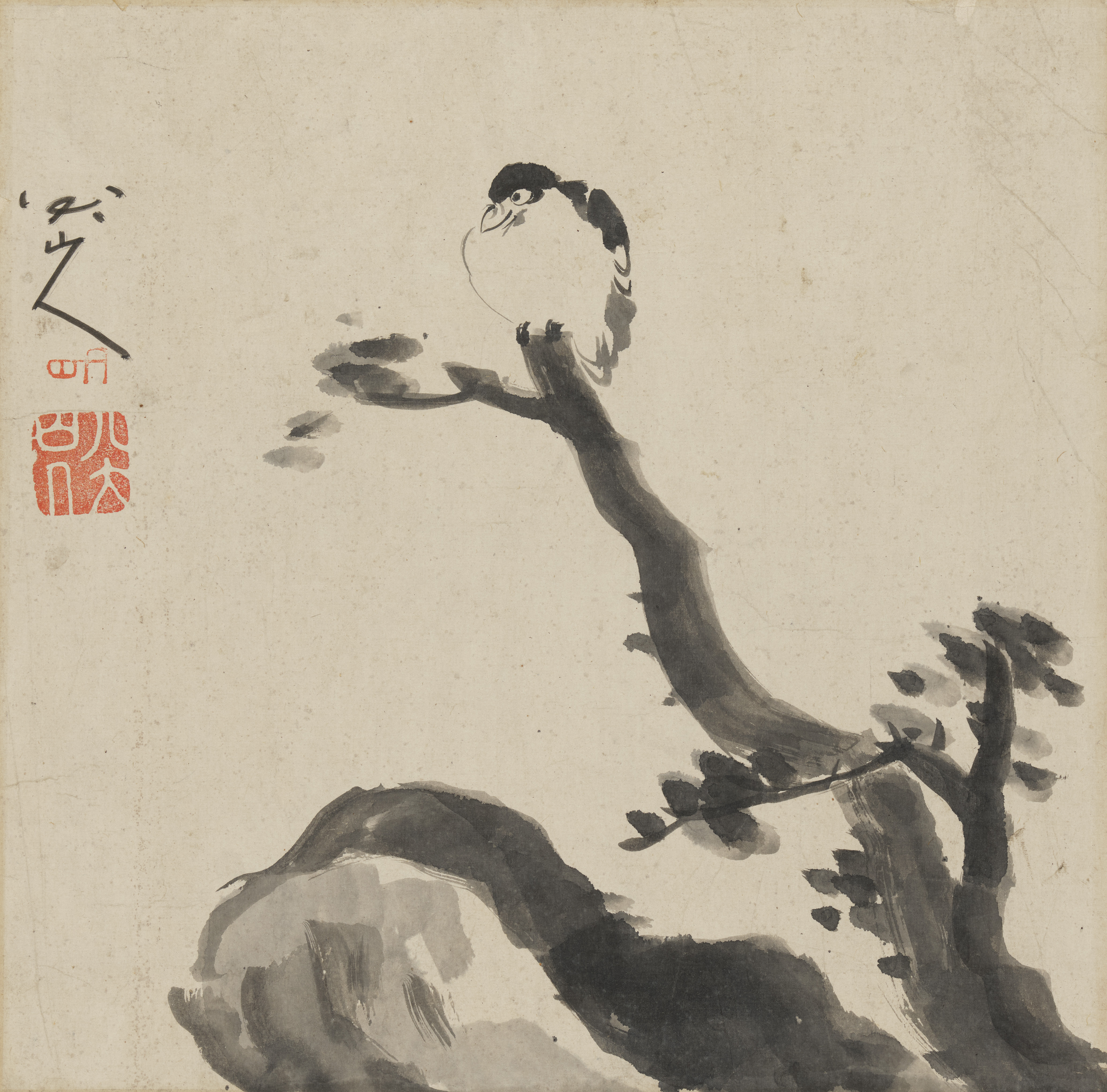 After Zhu Da (Bada Shanren) . Early 20th century - Bird on a branch. - image-1