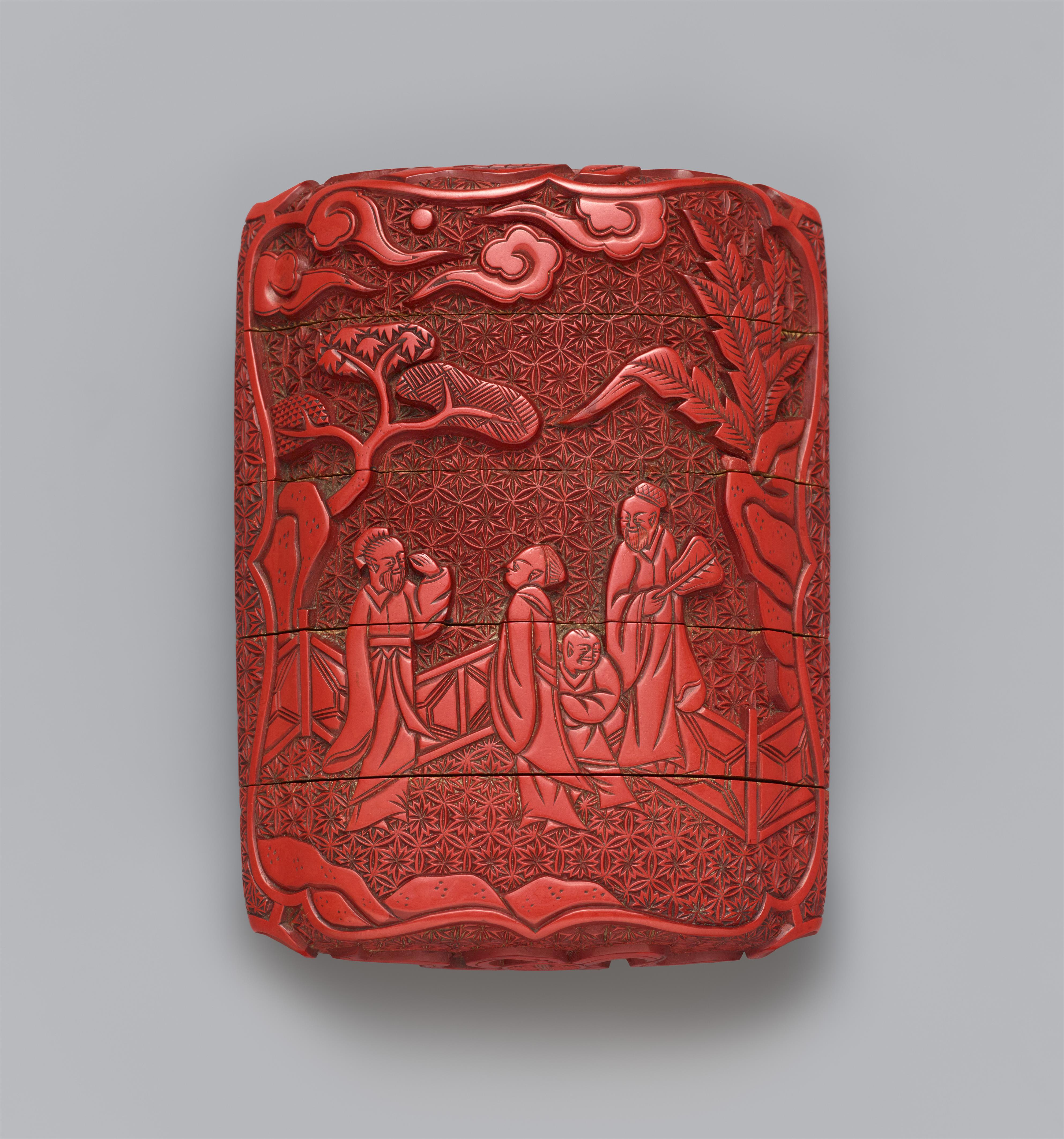 A four-case inrô in the manner of carved red lacquer. 19th century - image-1