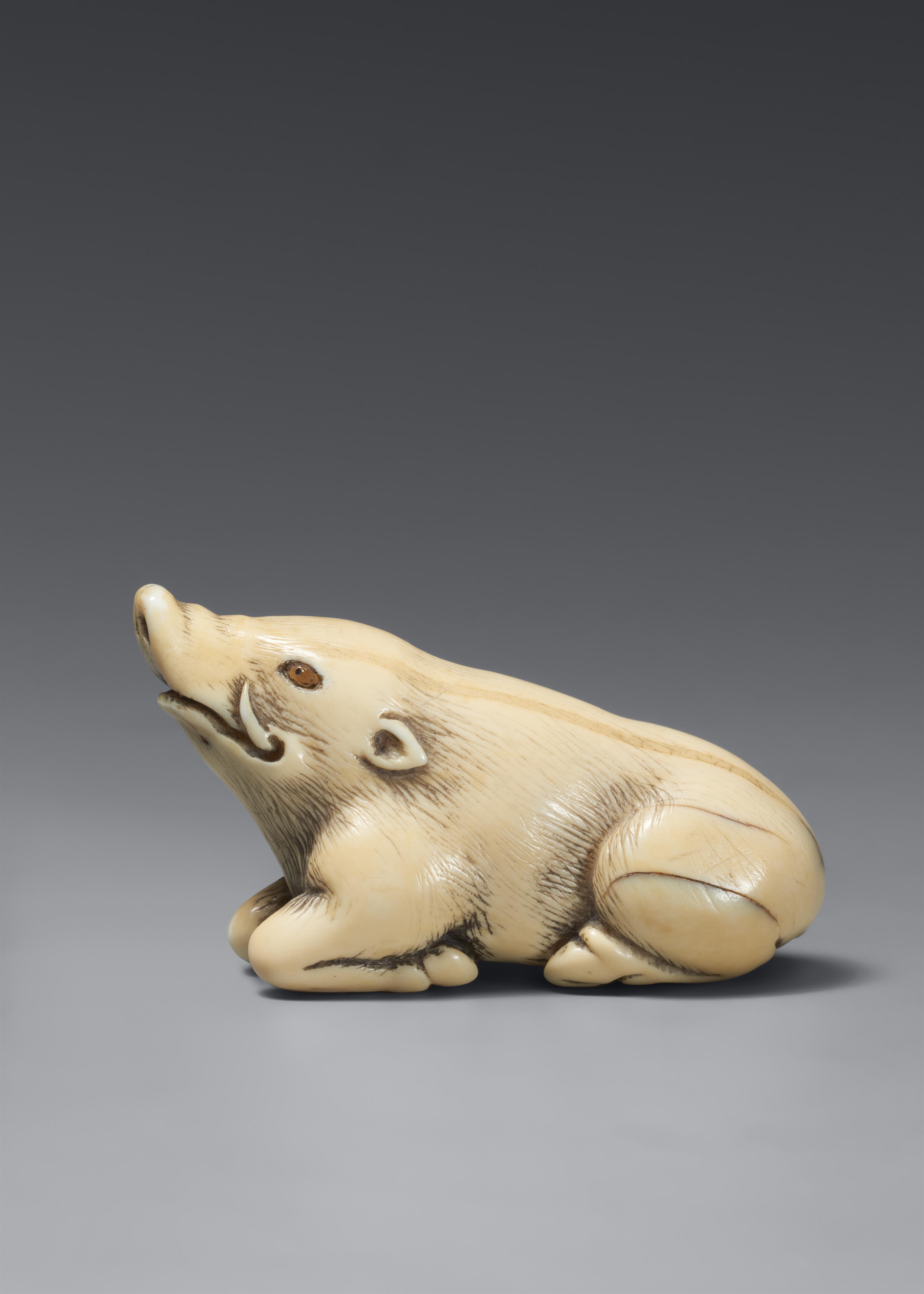 An ivory netsuke of a small boar. 19th century - image-1
