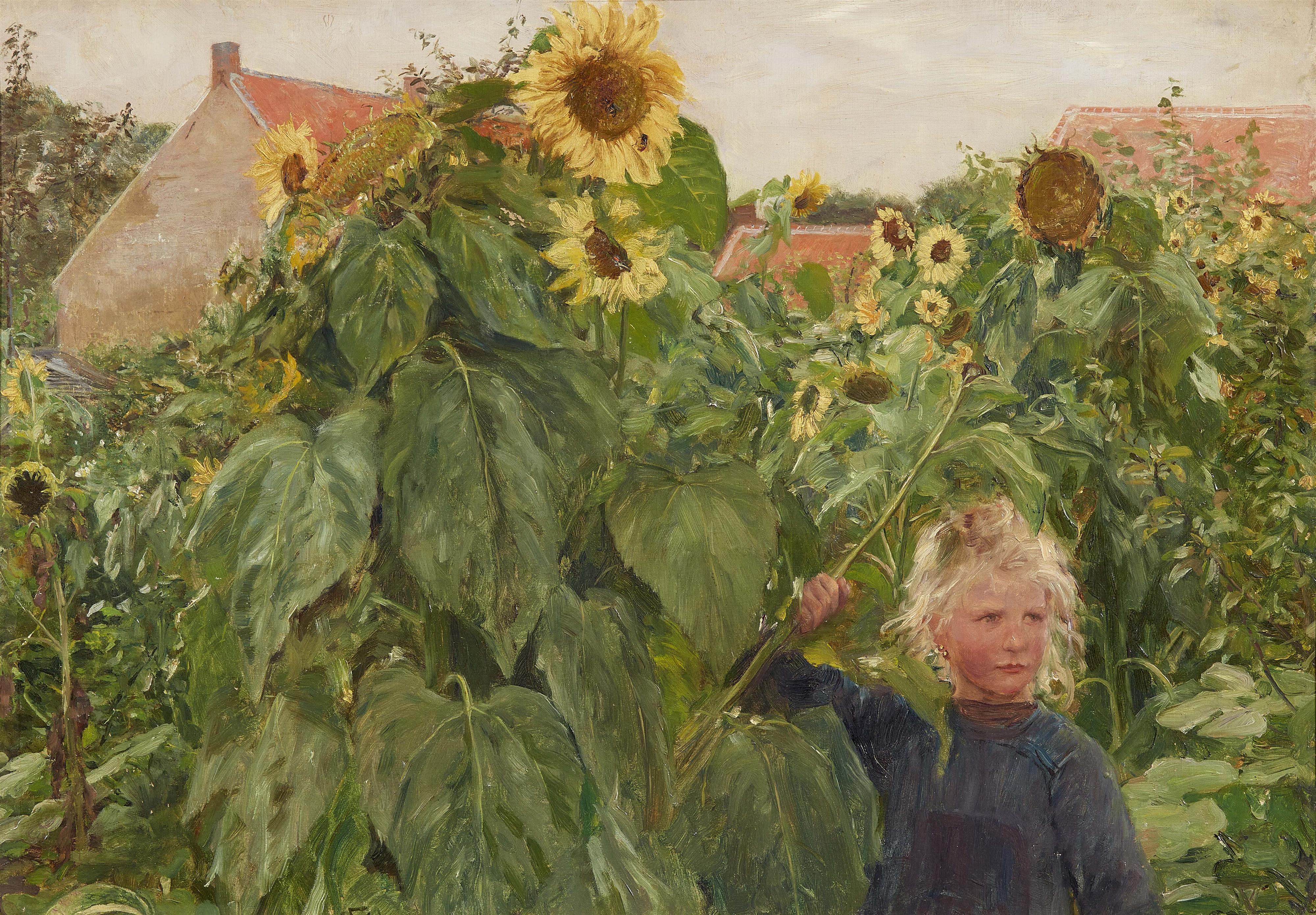 Franz Skarbina - Blonde Girl in a Sunflower Bed - image-1