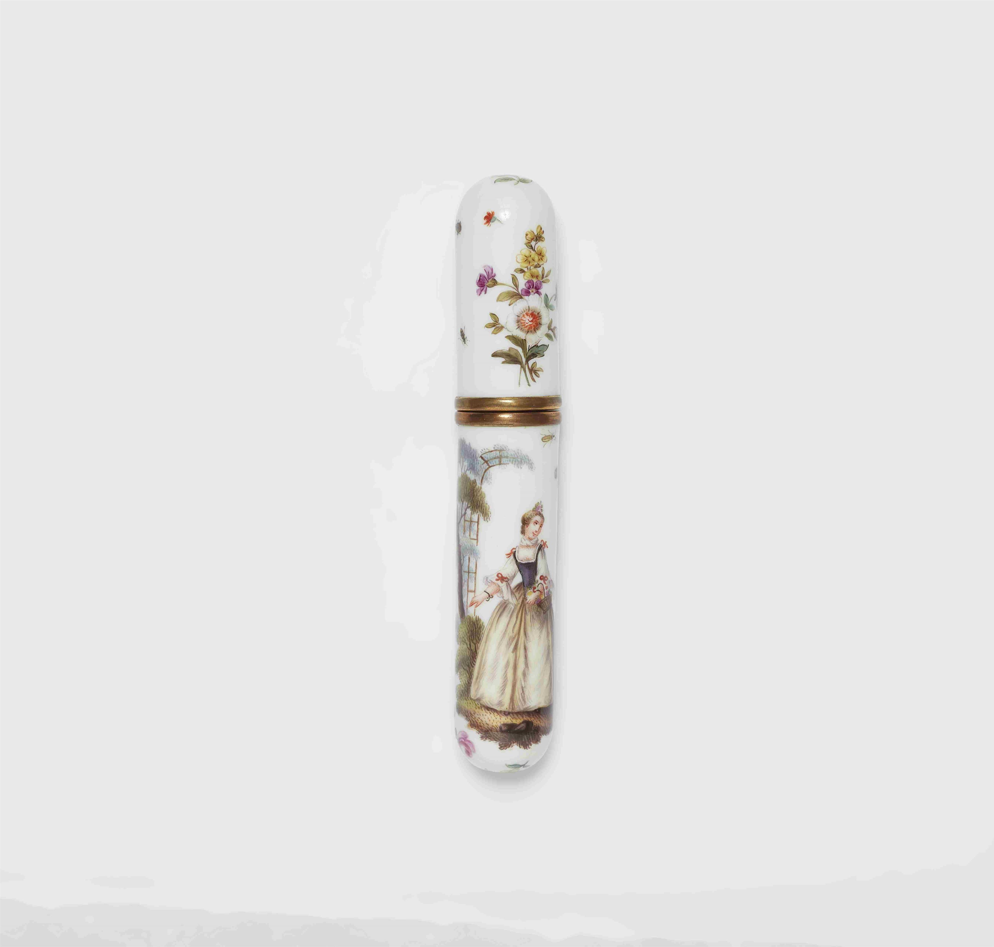 A porcelain needle case with elegant figures - image-1