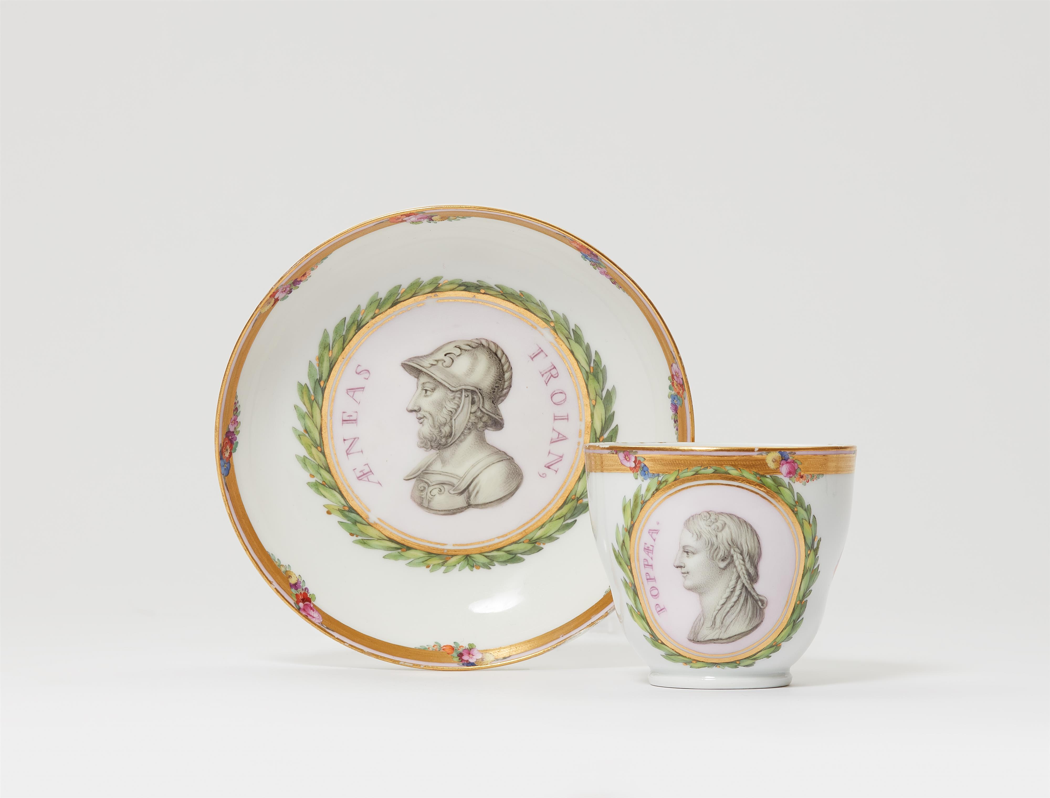 A Berlin KPM porcelain cup with Poppaea and saucer with Aeneas - image-1