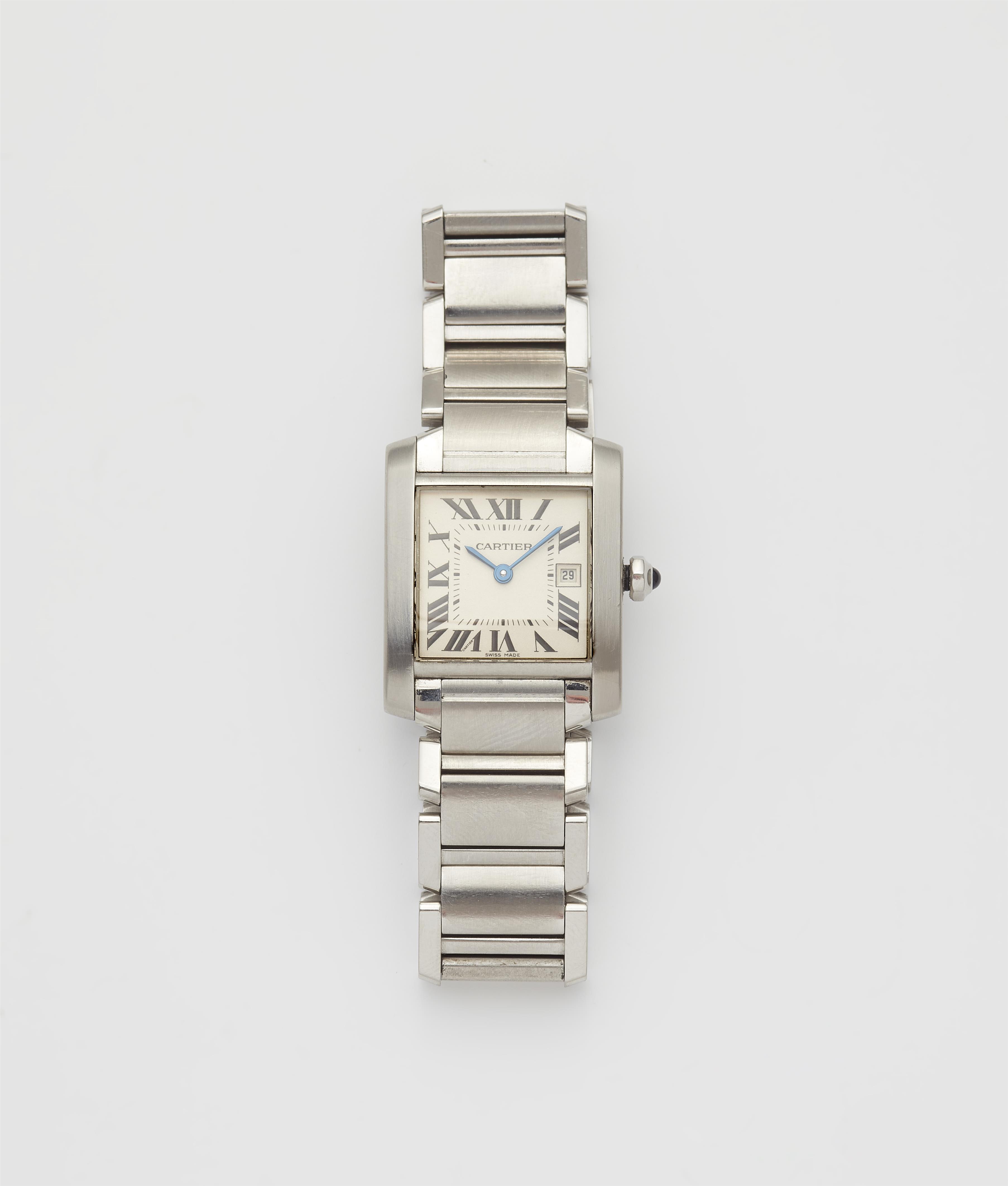 A stainless steel quartz Cartier Tank Française ladies wristwatch - image-1