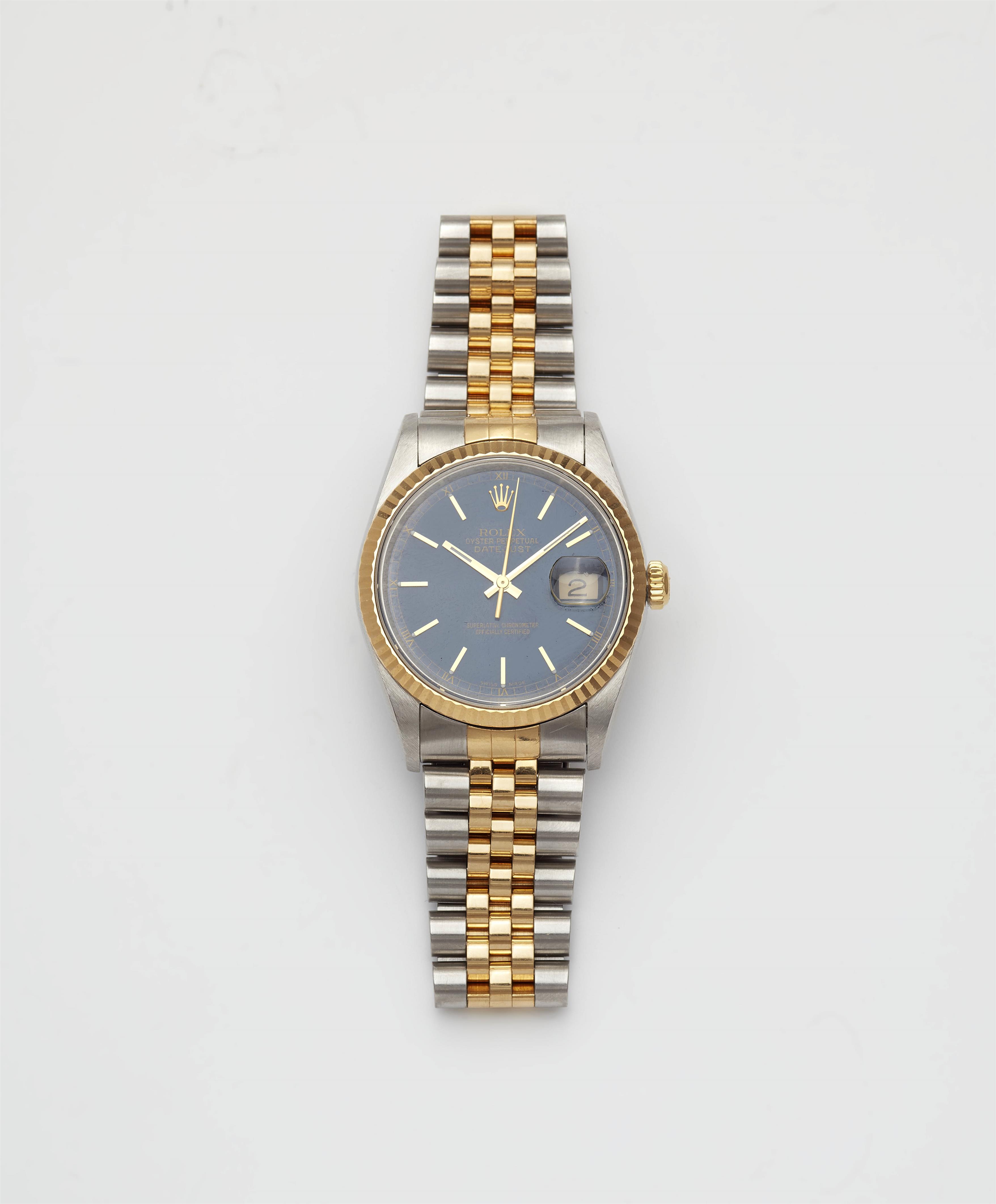An 18k yellow gold and stainless steel automatic Rolex datejust gentleman's wristwatch. - image-1