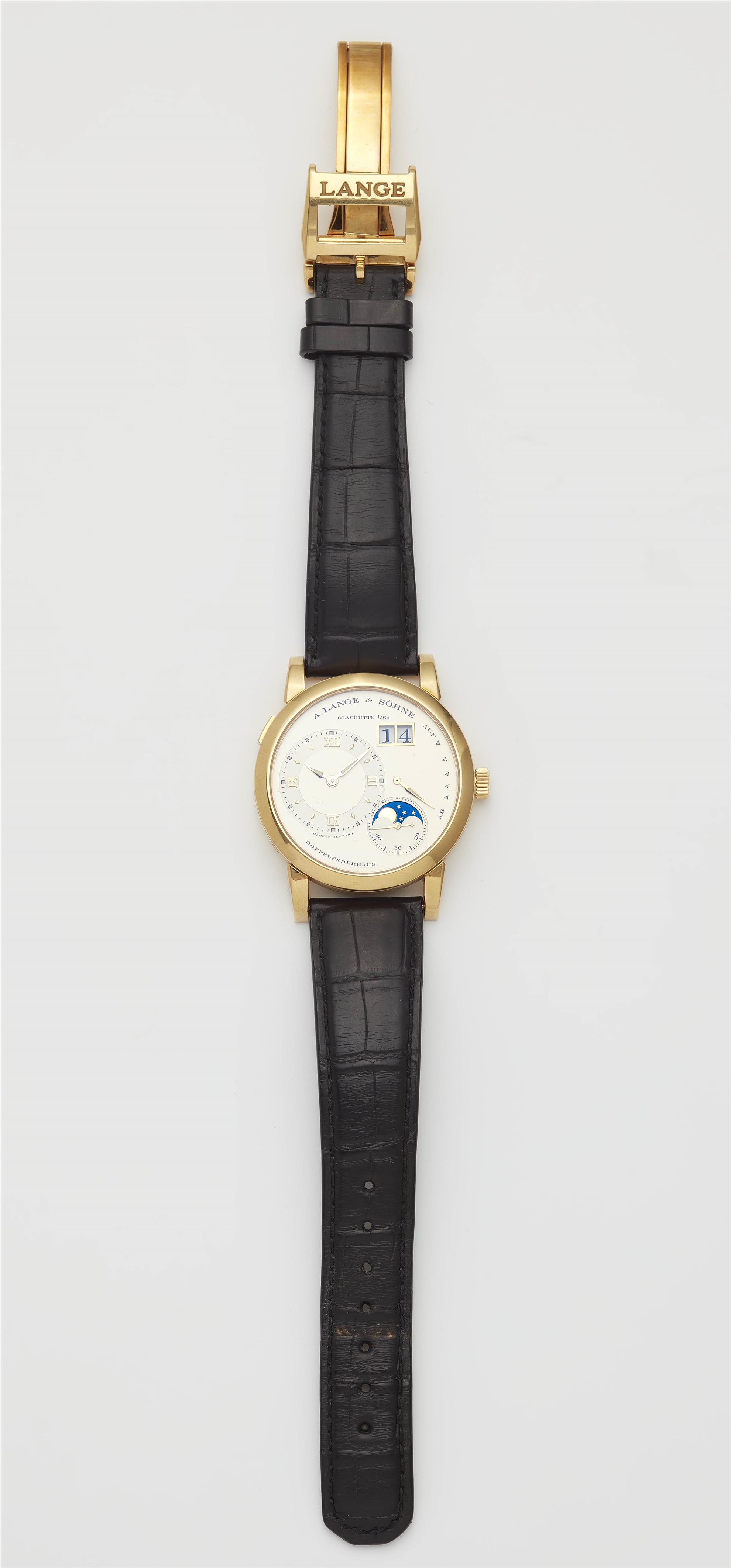 An 18k yellow gold manual winding  A. Lange & Söhne 1 moonphase gentleman´s wristwatch. - image-1