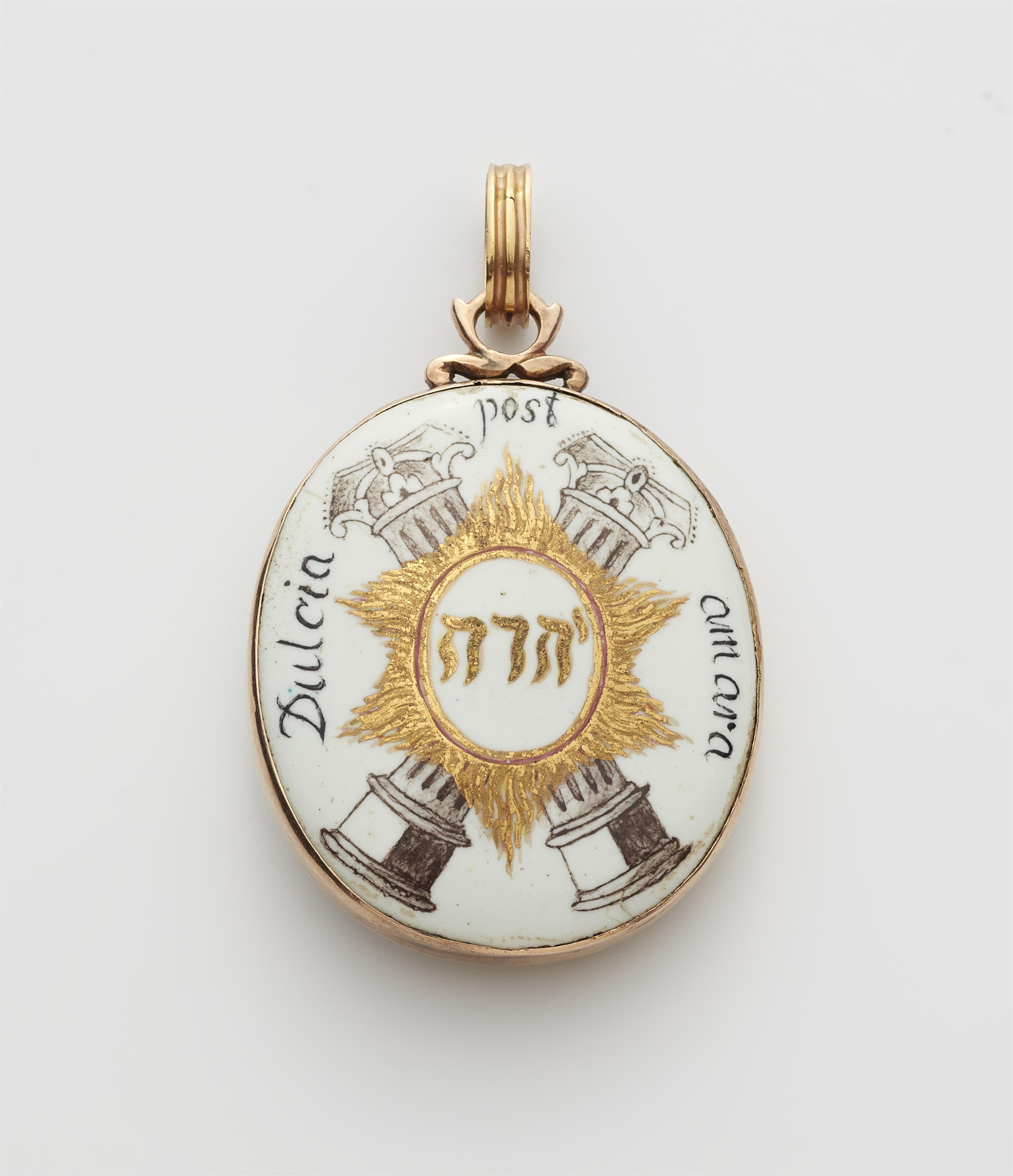 A 14k red gold and enamel masonic locket of the St. Andrew lodge. - image-2
