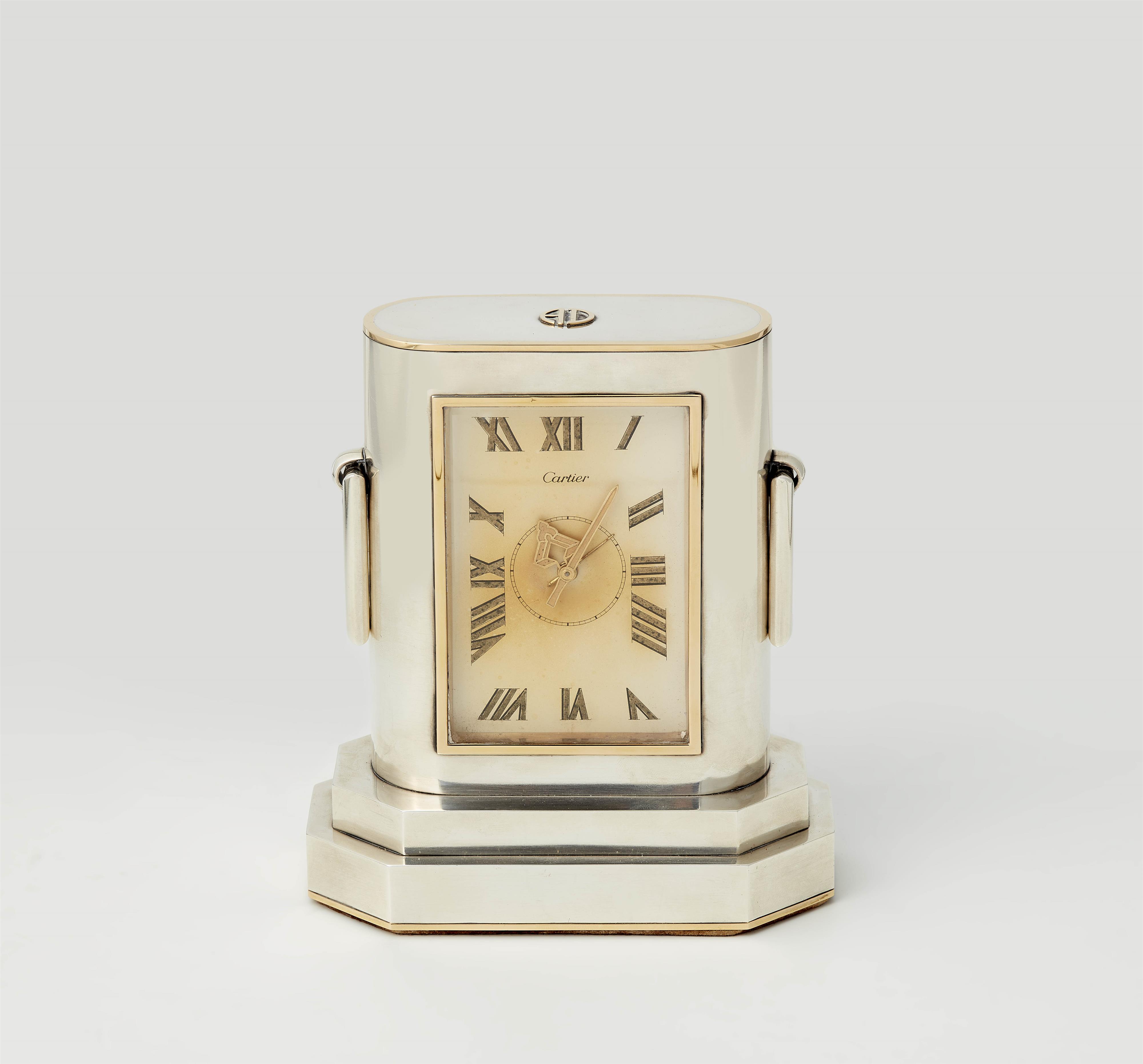 An Art Déco white metal Cartier table clock. - image-1