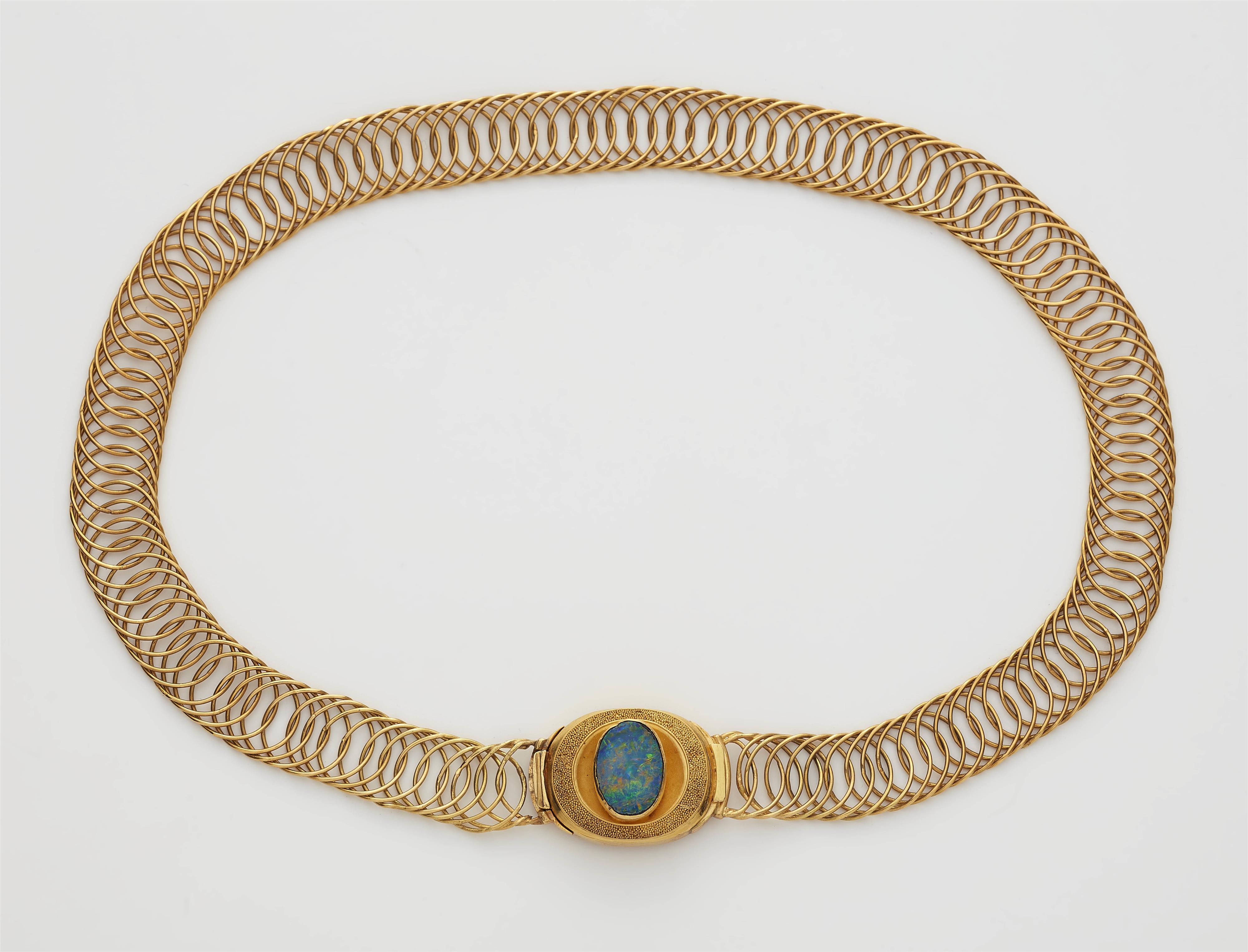 A German 18k gold granulation and opal necklace. - image-1