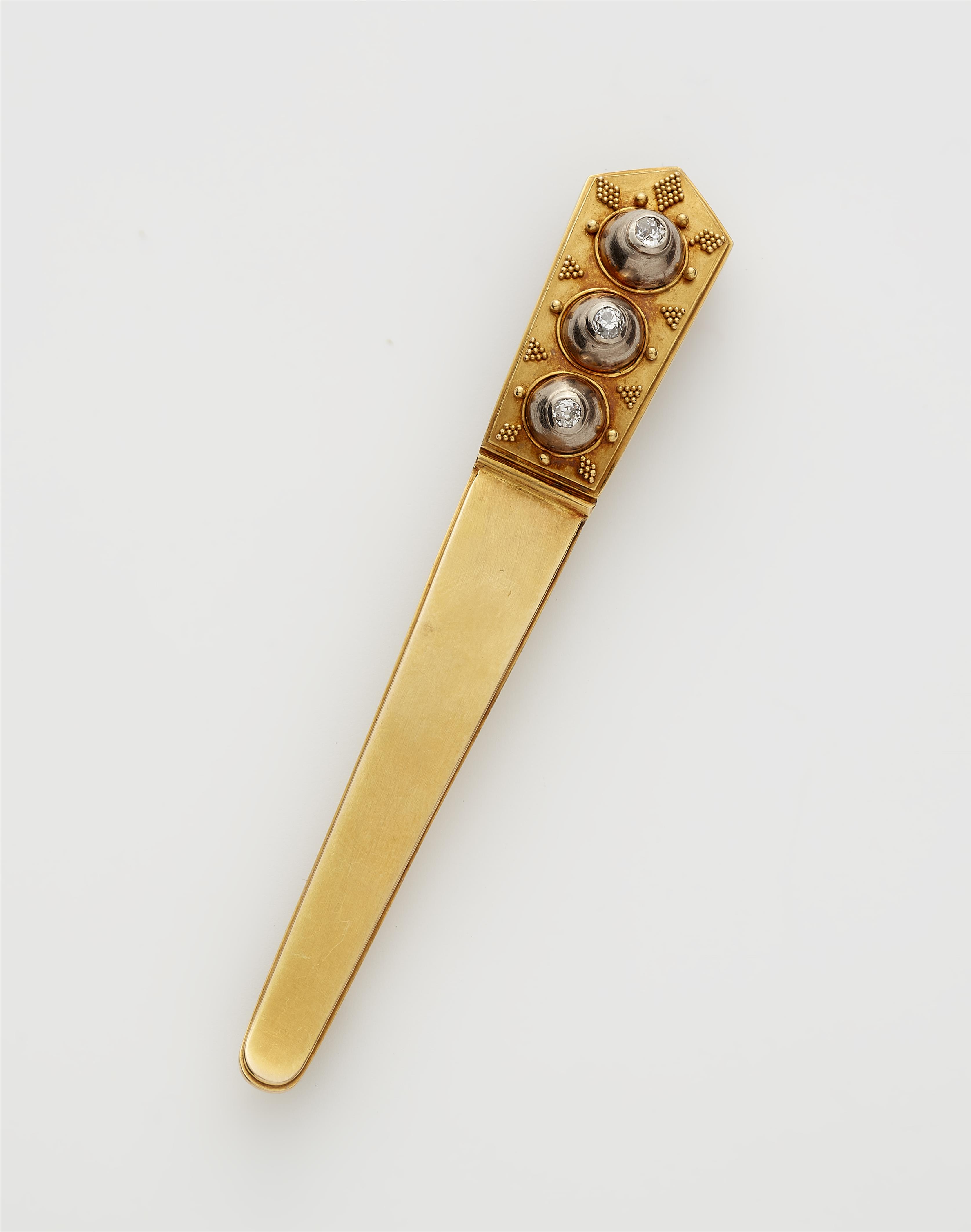 A German 14k gold granulation and old-cut diamond bar brooch and ring. - image-1