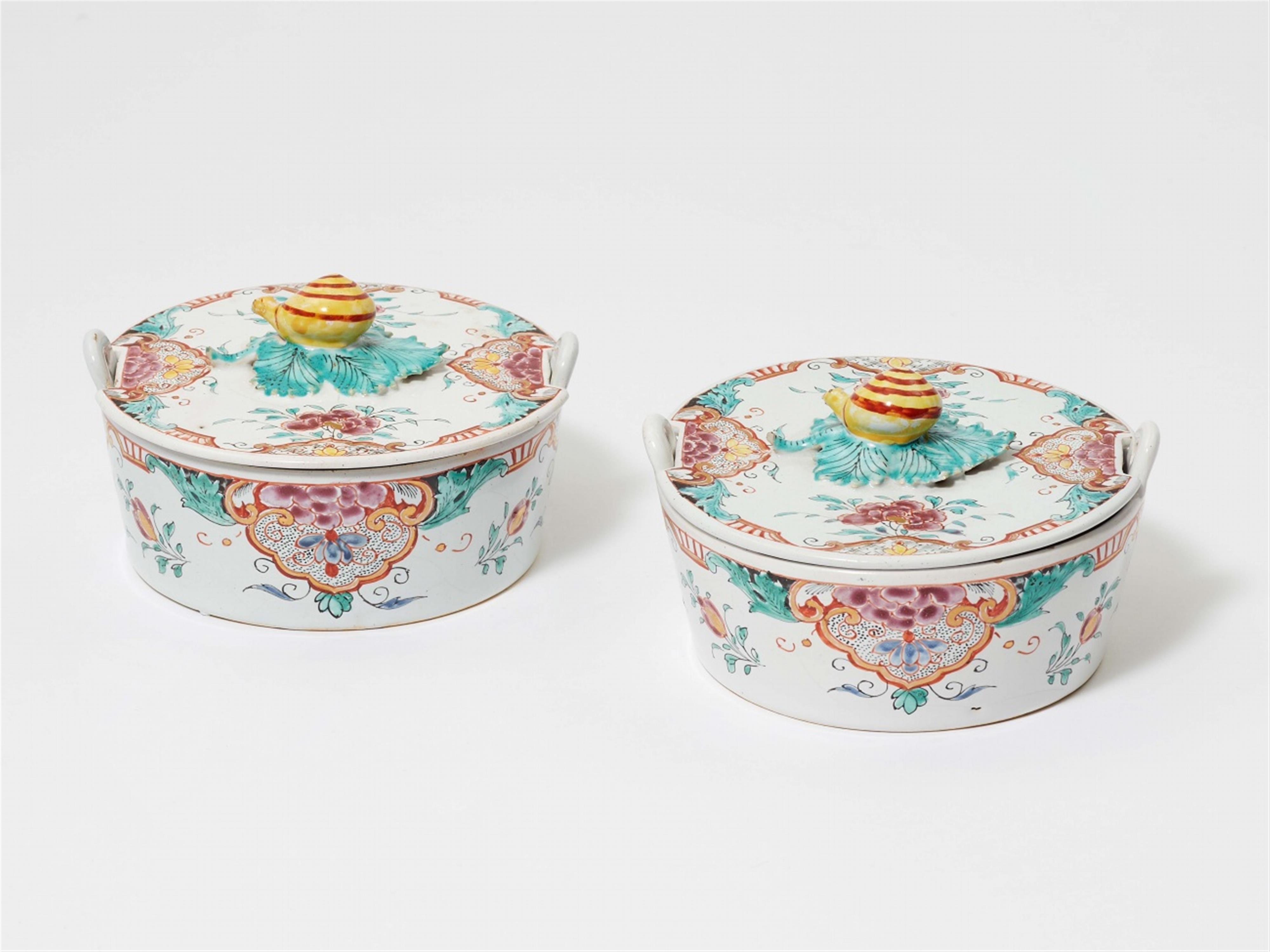 A pair of Dutch Delft faience "petit feu" butter dishes - image-2