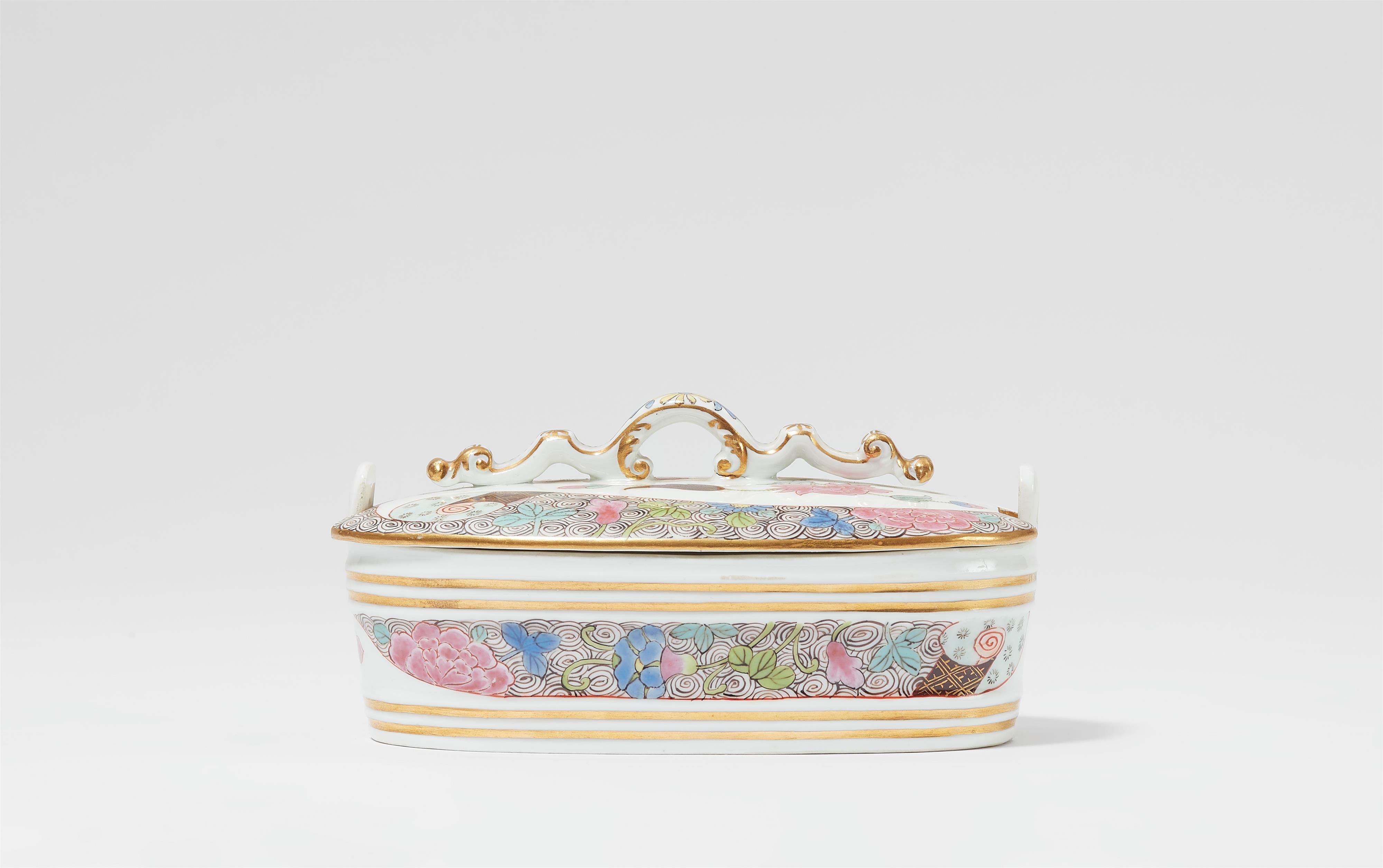 A Meissen porcelain butter dish with famille rose decor - image-1