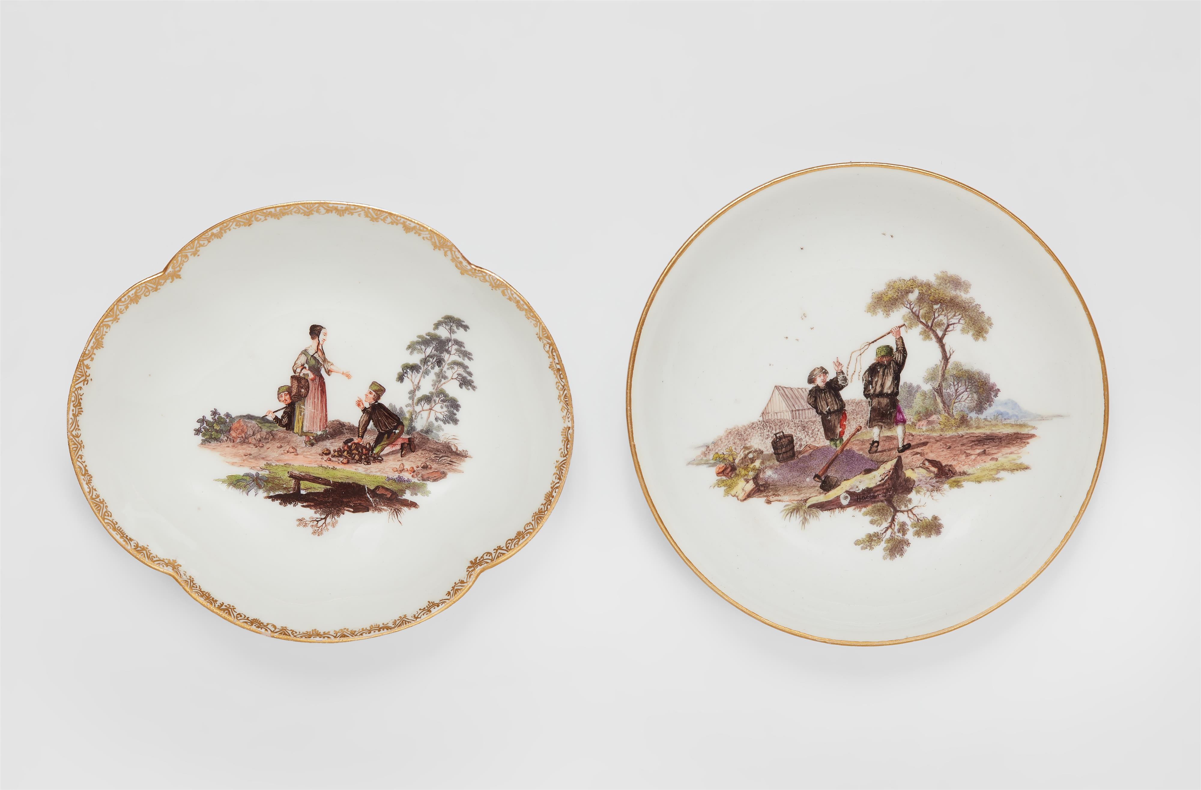 A Meissen porcelain dish and saucer with mining motifs - image-1