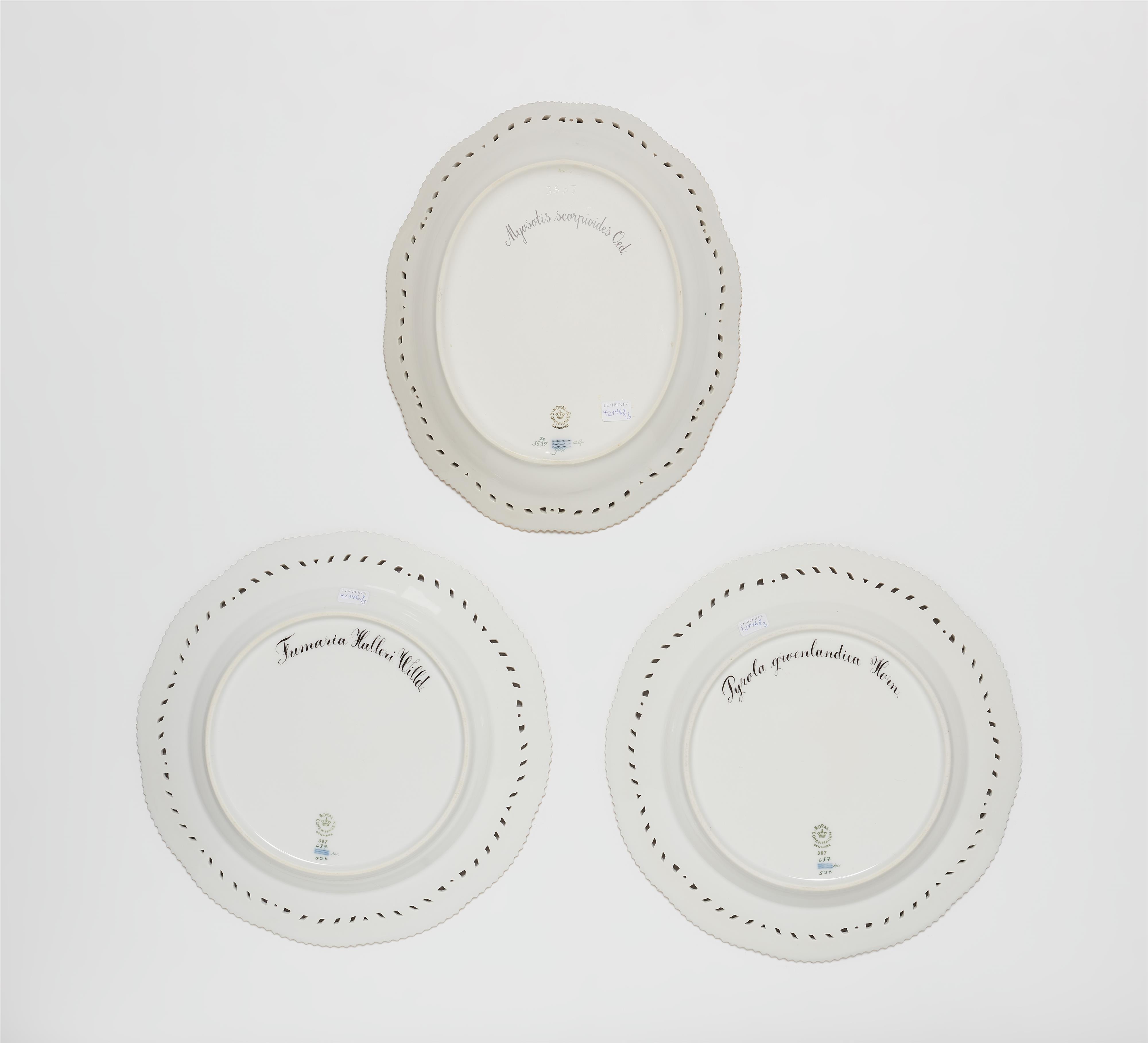 Three Royal Copenhagen Flora Danica serving platters with pierced rims - image-2