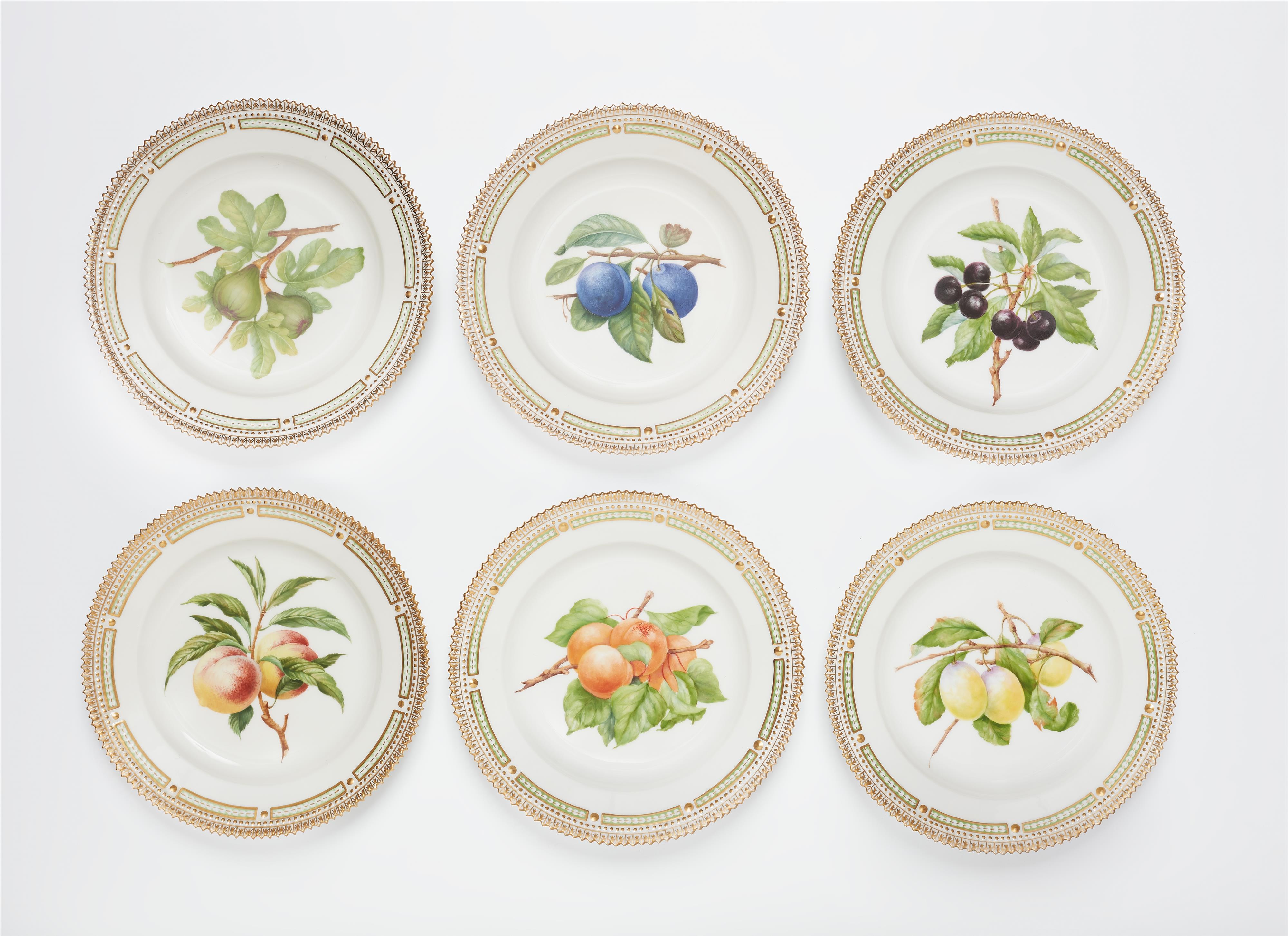Six Royal Copenhagen Flora Danica fruit plates - image-1