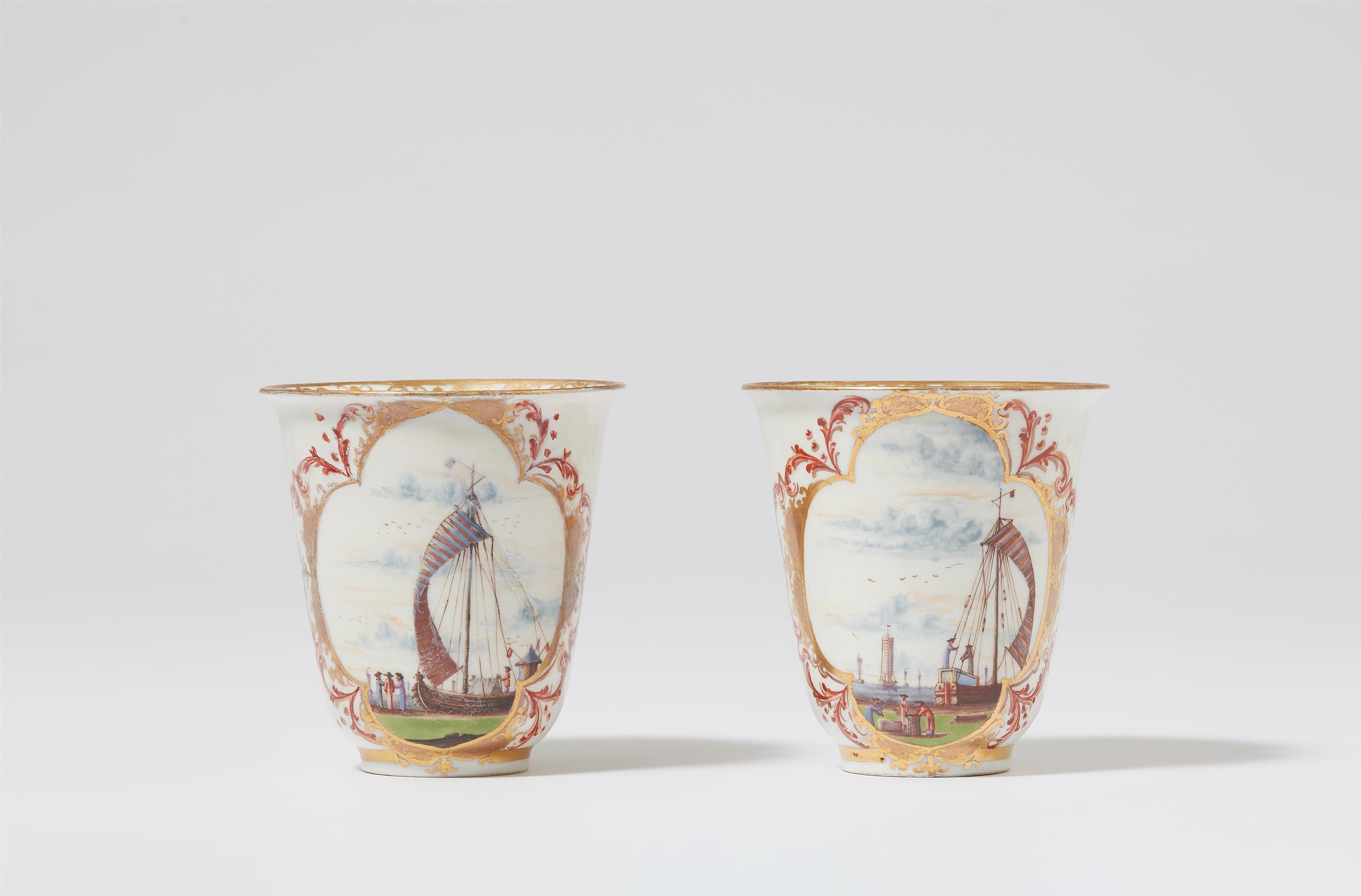 A pair of beakers and saucers with merchant navy scenes - image-2